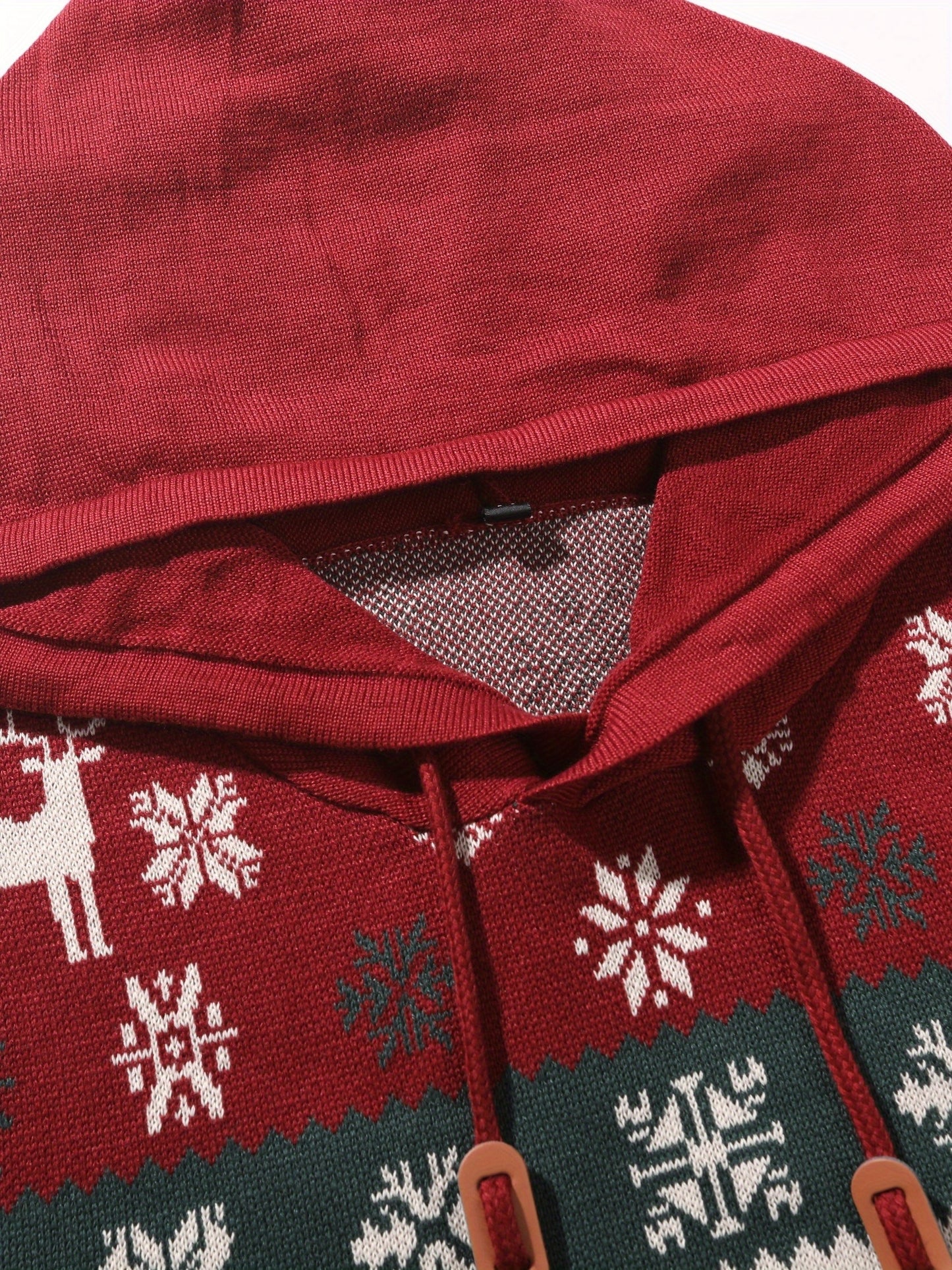 Mens Christmas Hooded Sweater Knit Hoodie Nordic Reindeer Snowflake Pullover Casual Fit