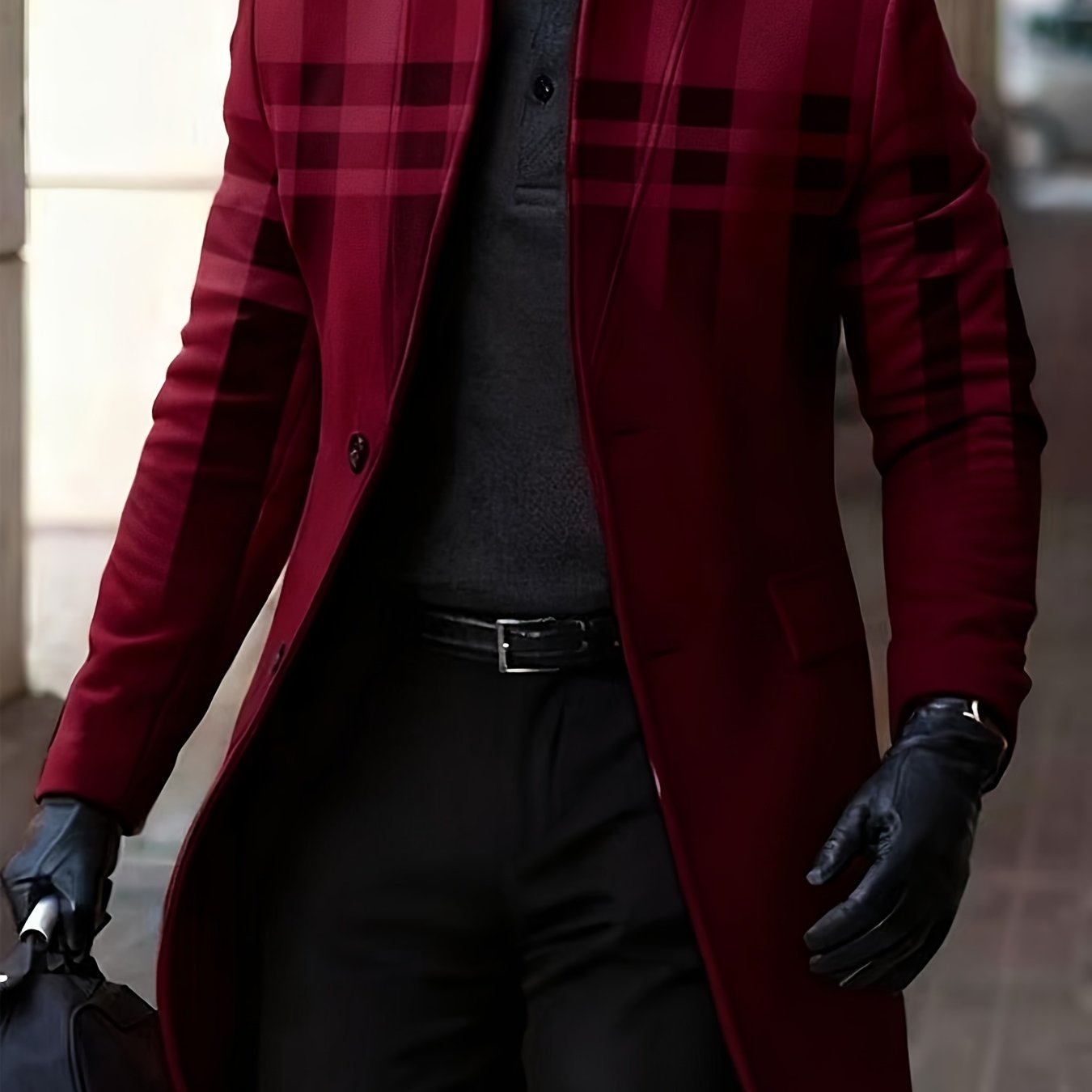 Men's Winter Windbreaker Jacket Stand Collar Coat Button Closure Machine Washable Outerwear Random Print