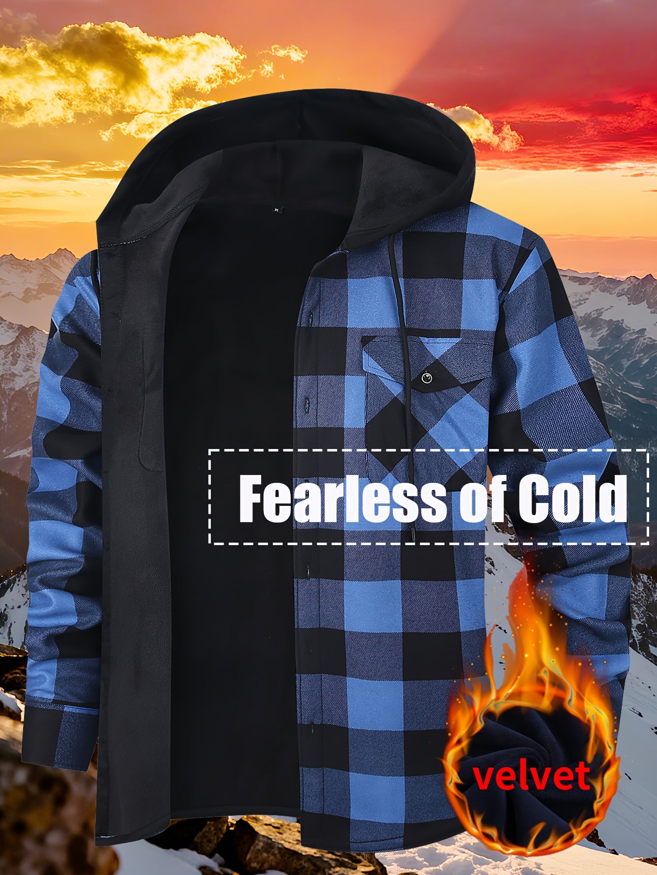 Men's Heavy Duty Windproof Hooded Jacket Thermal Insulated Winter Coat Plaid Pattern Outerwear For Cold Weather