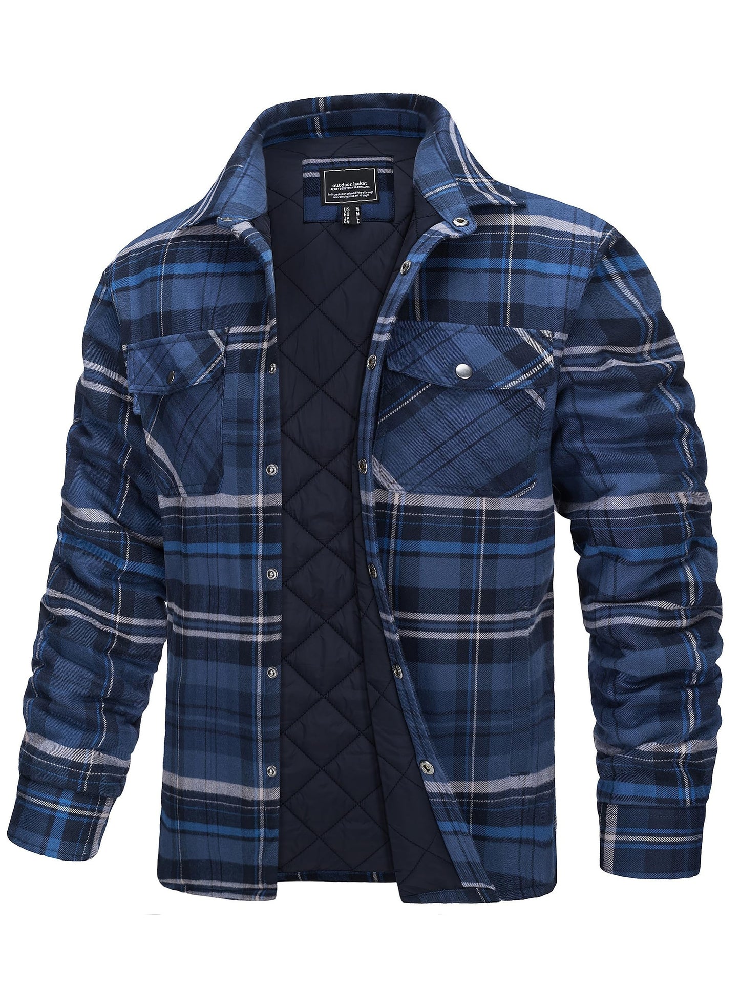 Mens Winter Shirt Jacket Flannel Thermal Windproof Insulated Zippered StoragePockets