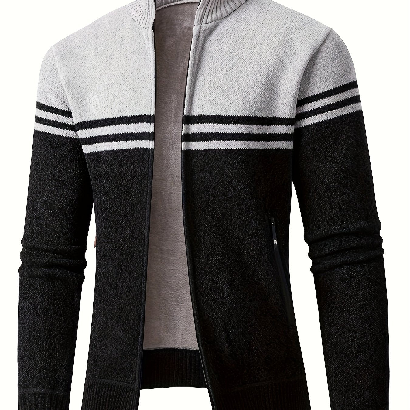 Mens Slim Fit Zip Up Cardigan Jacket Thick Warm Knit Coat With Full Zip Front For Office And Formal Wear