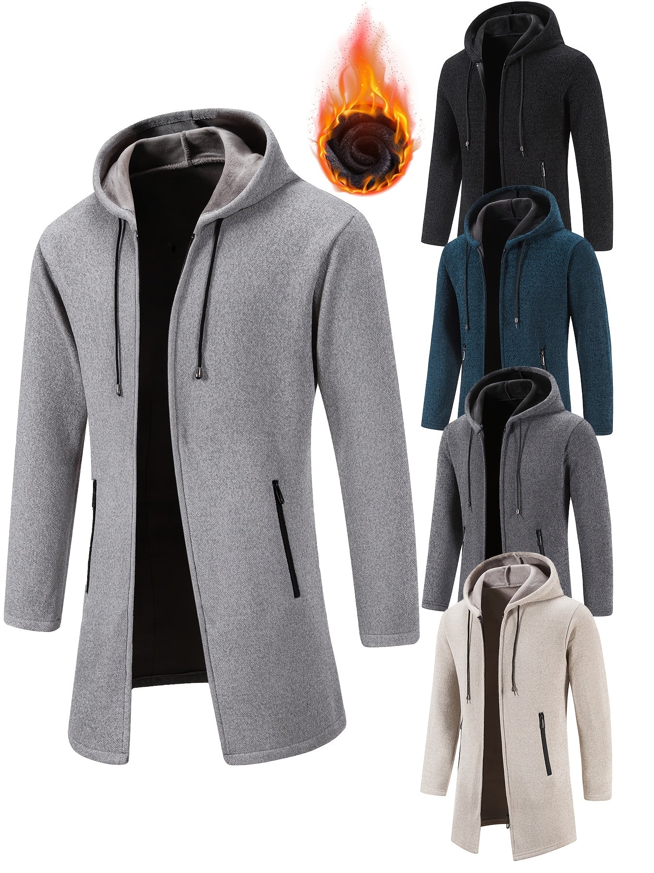 Men's Fleece Lined Zip Up Hoodie Jacket With Pockets Slim Fit Coat For Cold Weather Outerwear