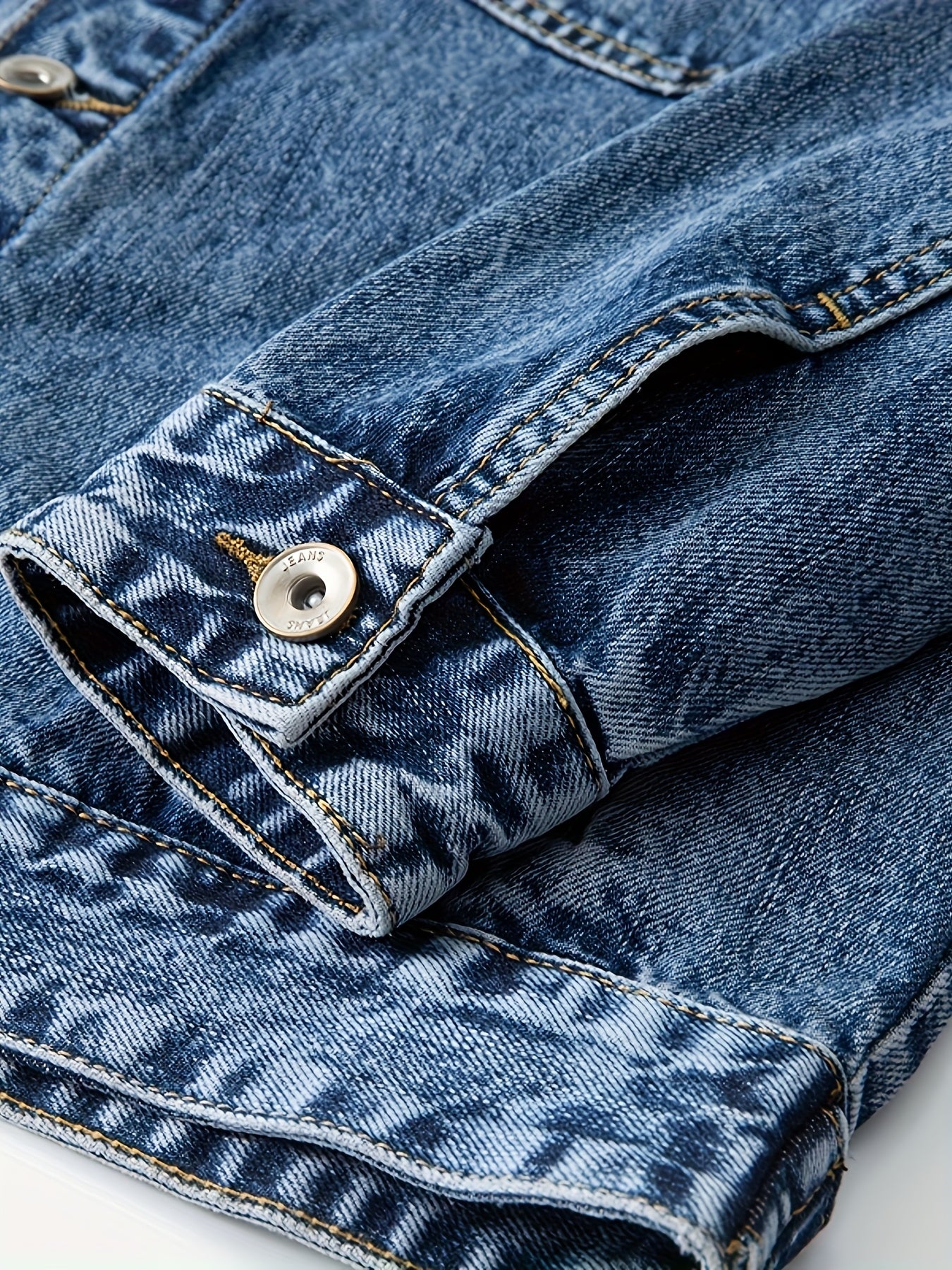 Men's Vintage Distressed Denim Jacket With Multi Pocket Design Deconstructed Collar And Single Breasted Button Front