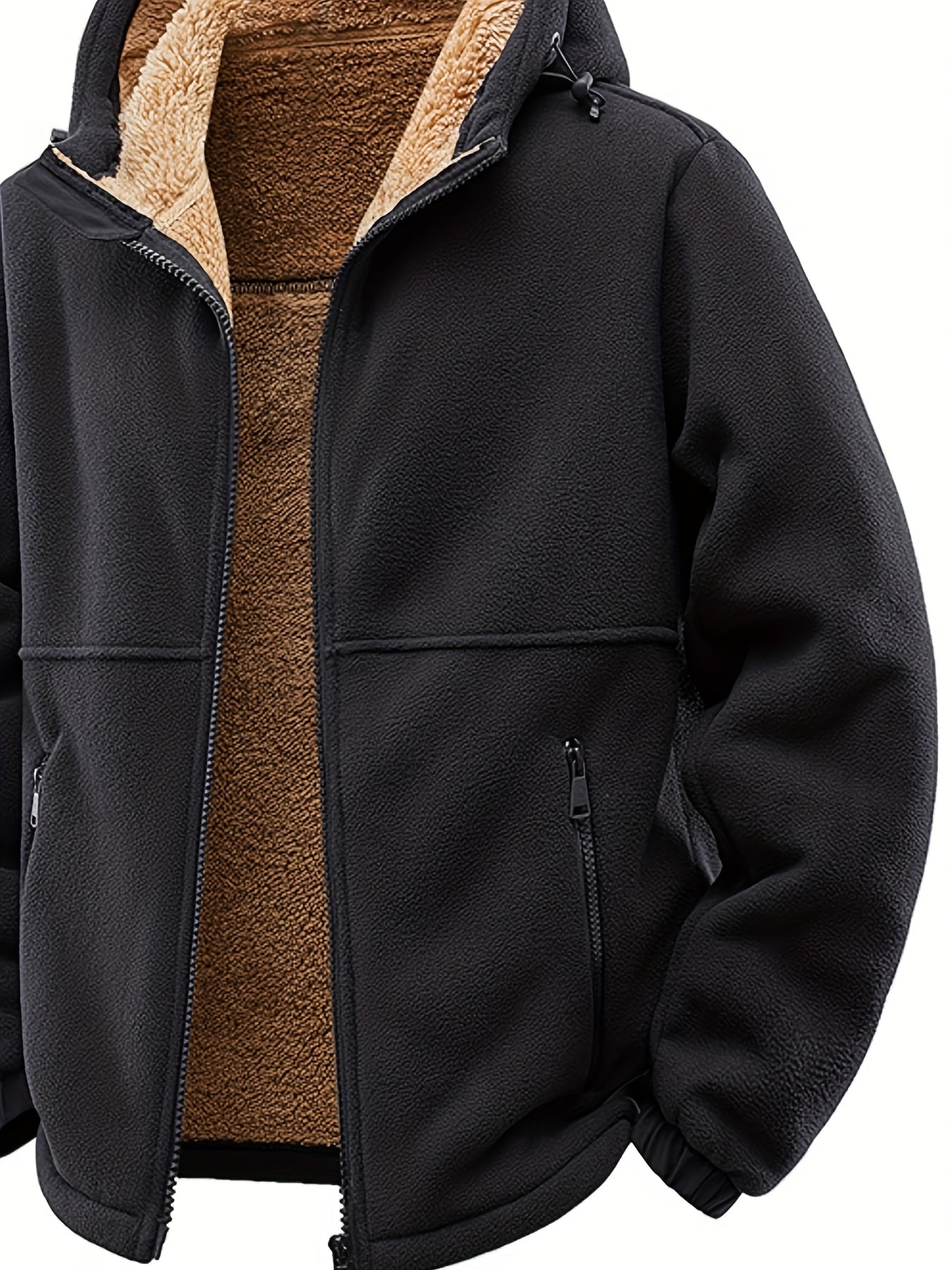 Mens Thick Synthetic Like Hooded Jacket Windproof Winter Coat Full Zip Relaxed Fit Camping Outerwear