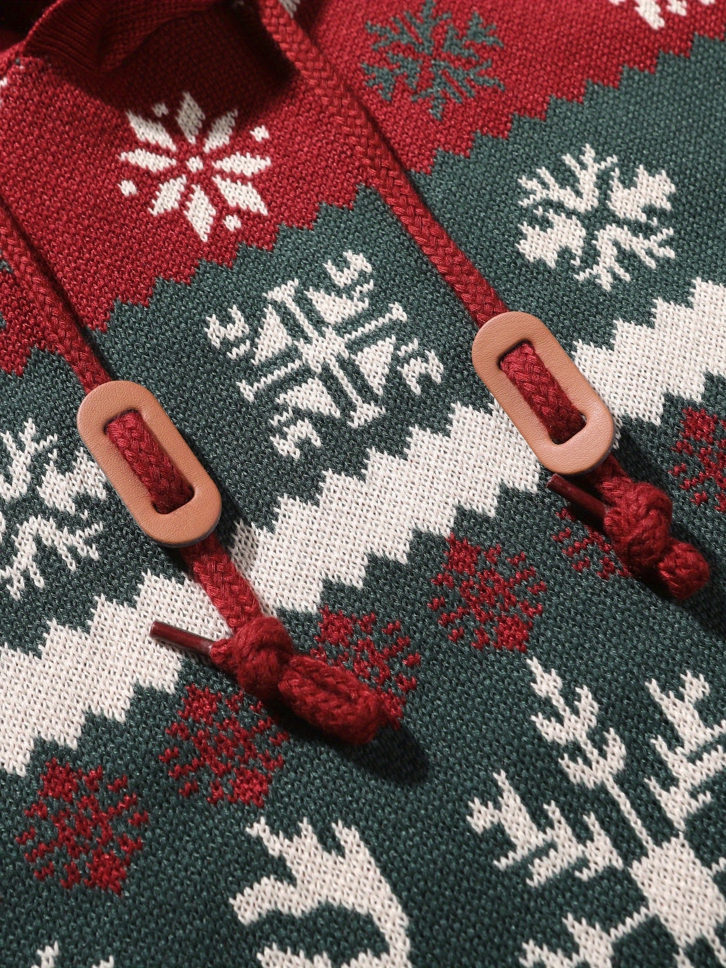 Mens Christmas Hooded Sweater Knit Hoodie Nordic Reindeer Snowflake Pullover Casual Fit