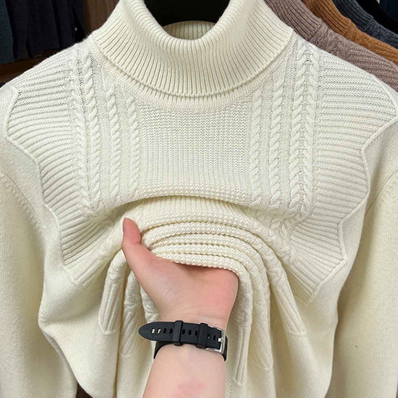 Mens 100 Percent Wool Heavyweight Winter Coat And Sweater With High Neck Turtleneck