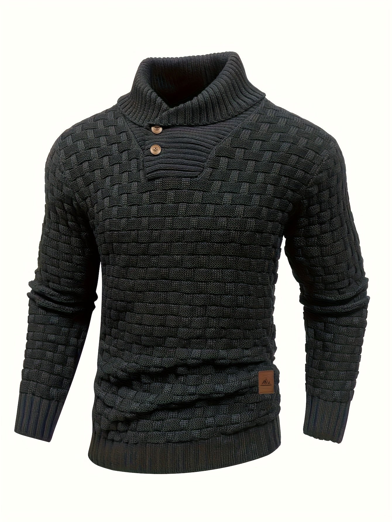 Mens Waffle Knit Sweater Coat With Lapel Collar Button Up For Office And Business Casual Wear