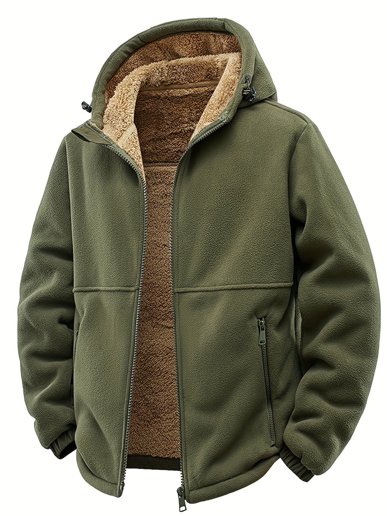 Mens Thick Synthetic Like Hooded Jacket Windproof Winter Coat Full Zip Relaxed Fit Camping Outerwear