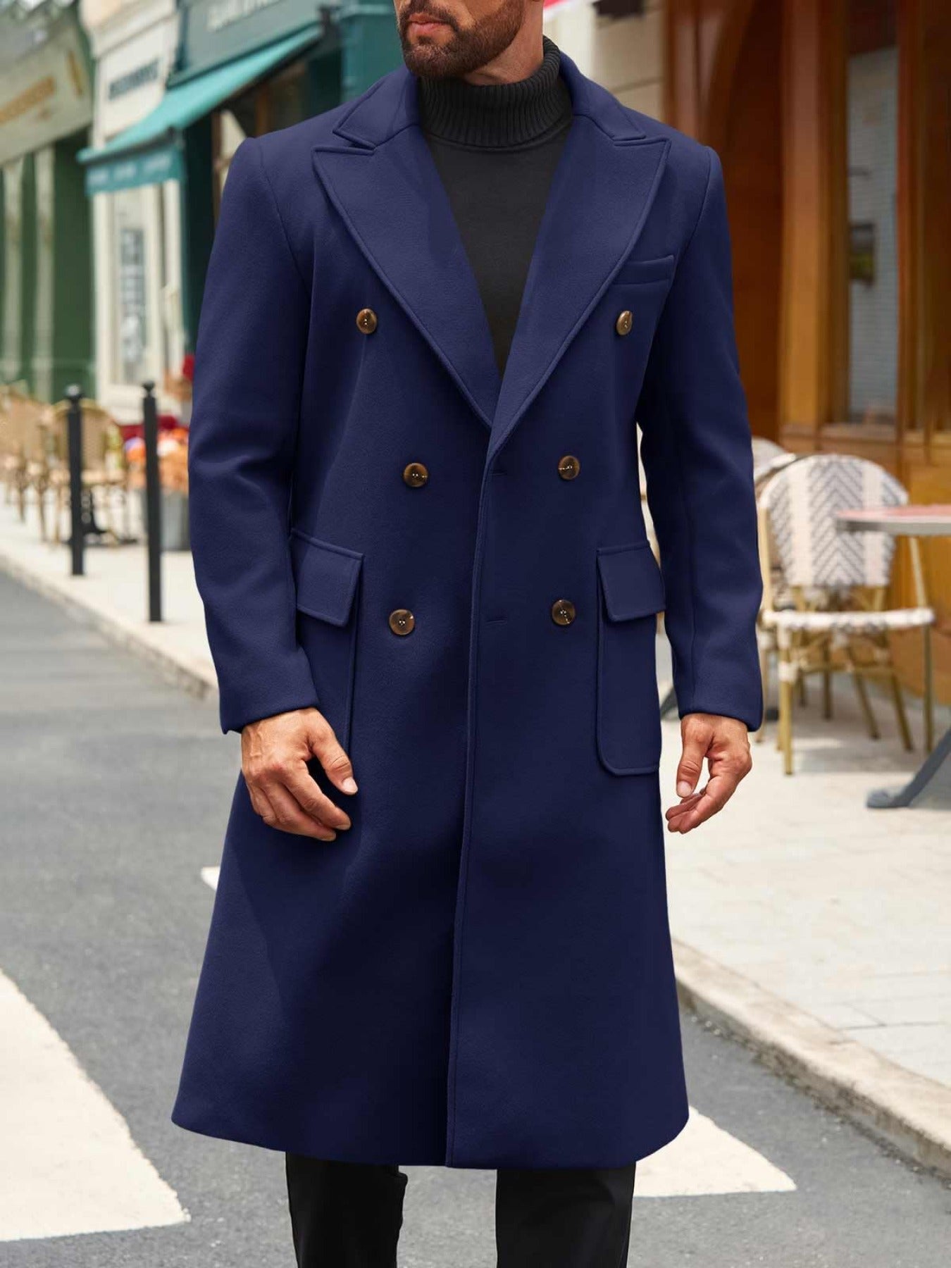 Men's Classic Double Breasted Trench Coat With Notched Lapel And Warm Polyester Lining For Winter