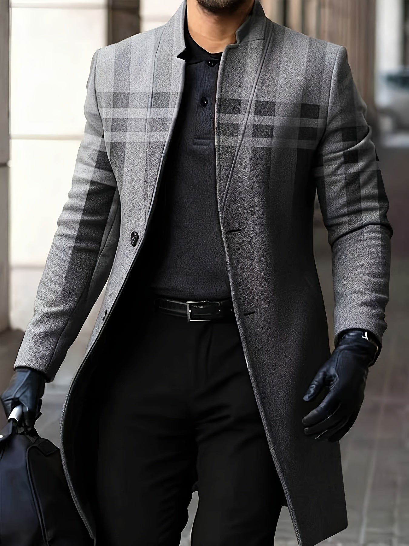 Men's Winter Windbreaker Jacket Stand Collar Coat Button Closure Machine Washable Outerwear Random Print