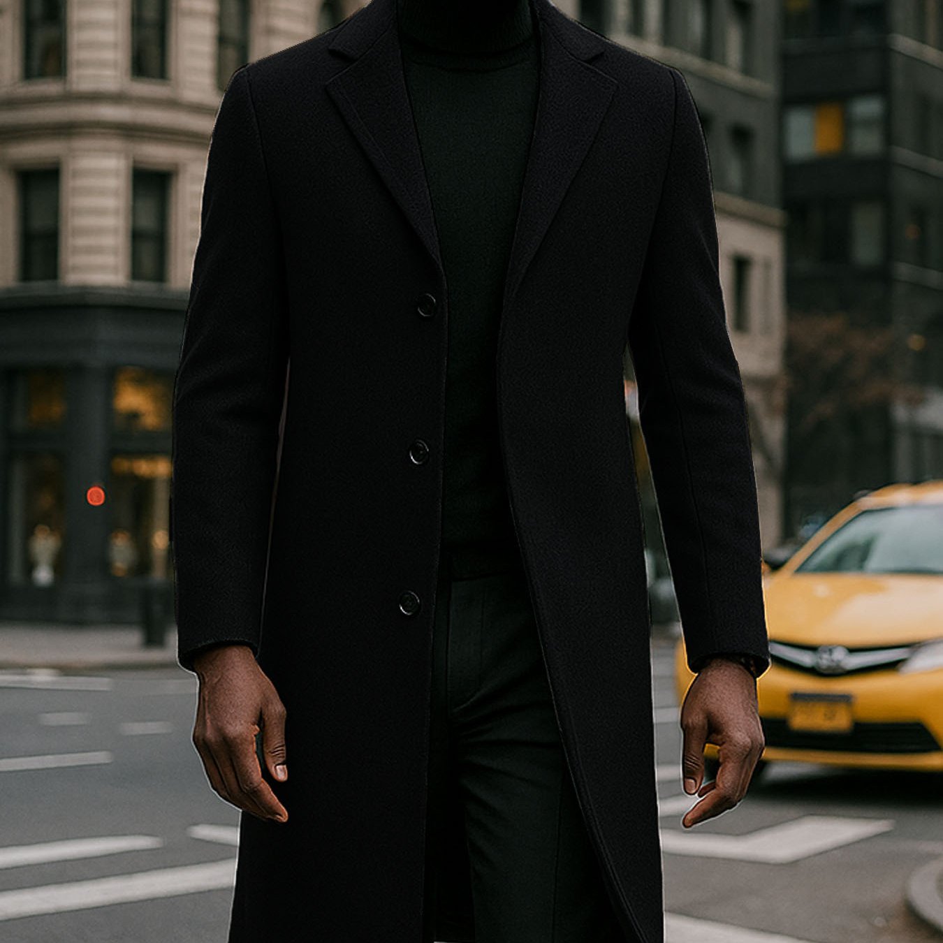 Men's Heavy Windproof Wintertime Overcoat Buttoned Closure Lapel Collar Insulated