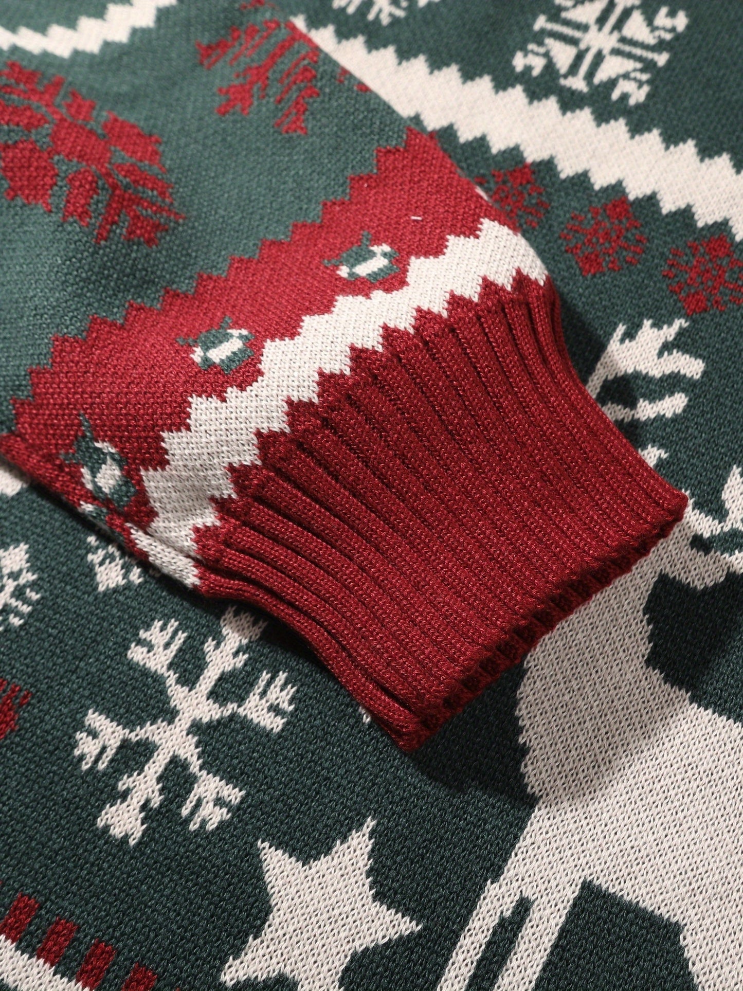 Mens Christmas Hooded Sweater Knit Hoodie Nordic Reindeer Snowflake Pullover Casual Fit