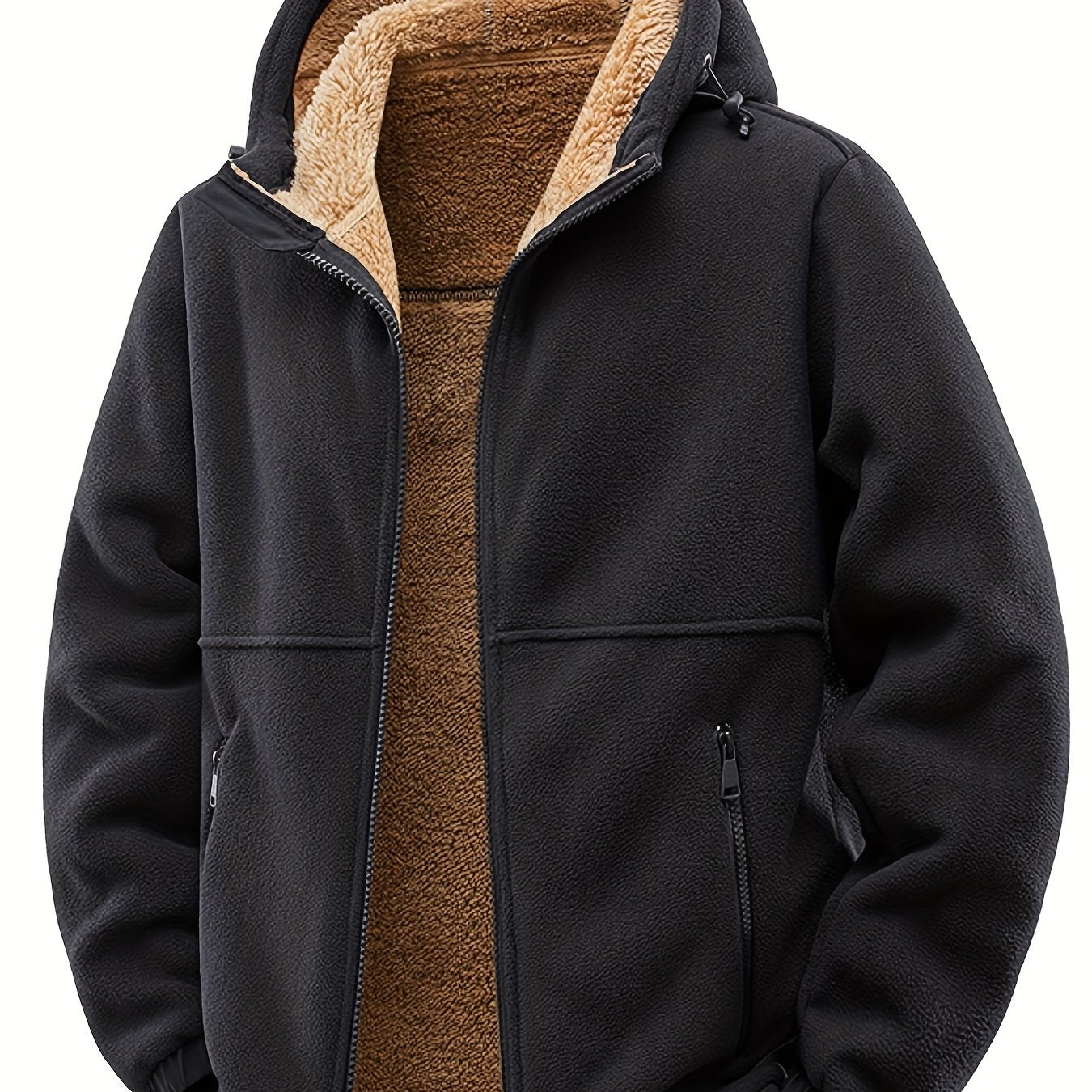 Mens Thick Synthetic Like Hooded Jacket Windproof Winter Coat Full Zip Relaxed Fit Camping Outerwear