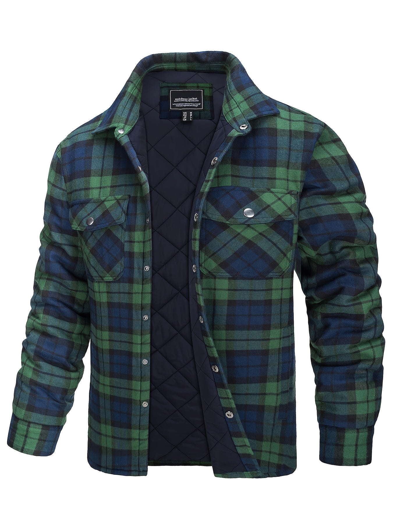 Mens Winter Shirt Jacket Flannel Thermal Windproof Insulated Zippered StoragePockets