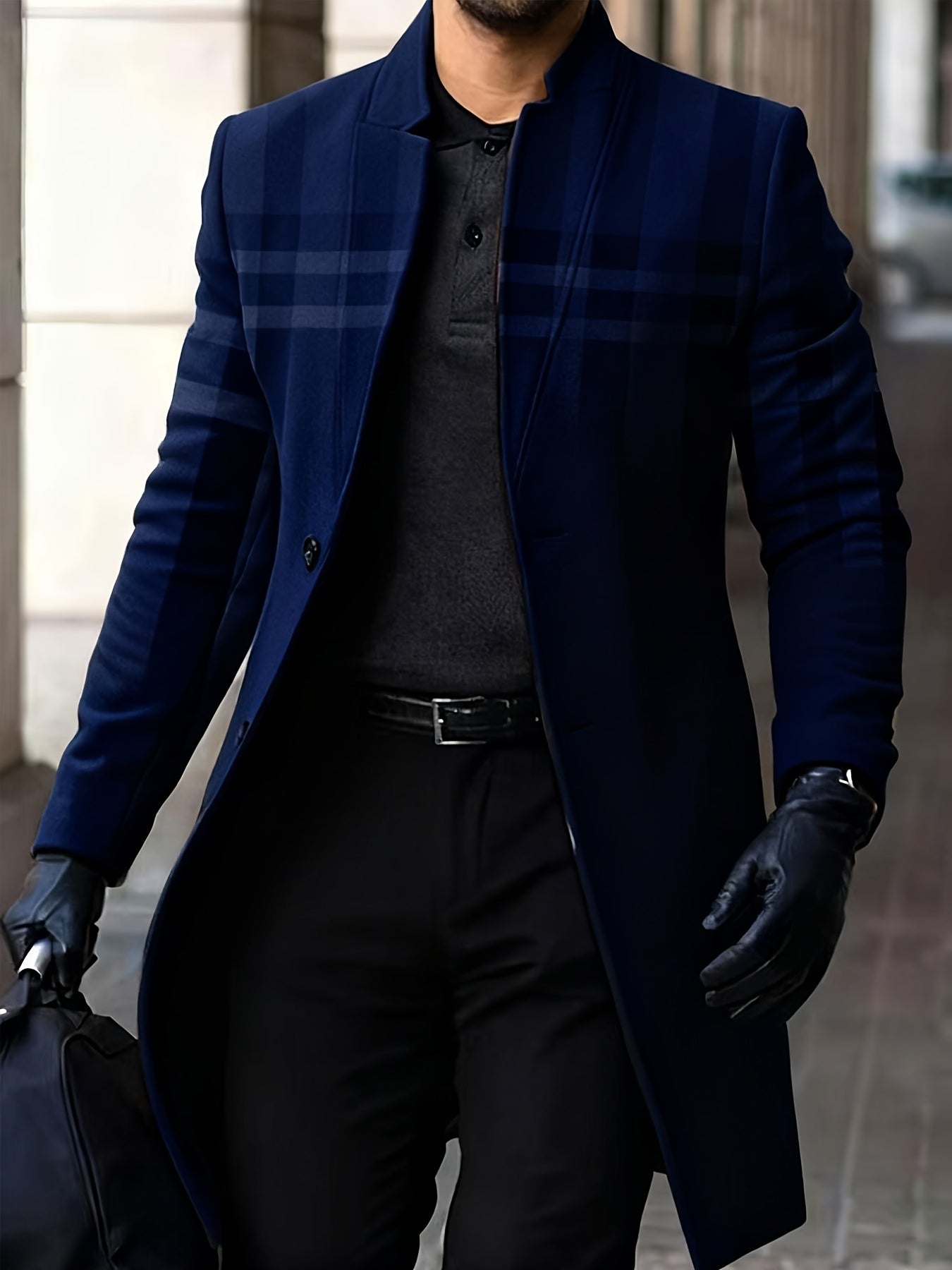 Men's Winter Windbreaker Jacket Stand Collar Coat Button Closure Machine Washable Outerwear Random Print