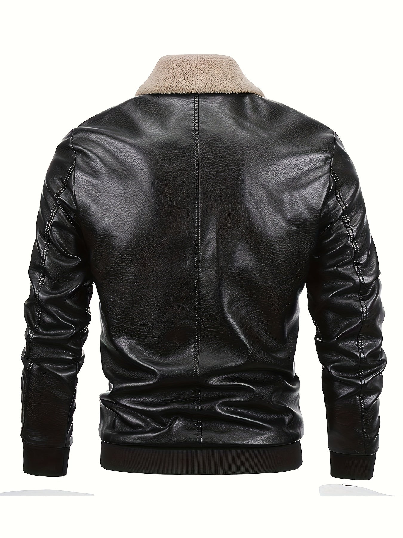 Men's Winter Flight Jacket Faux Leather Tactical Biker Style With Plush Lining And Windproof Full Zip