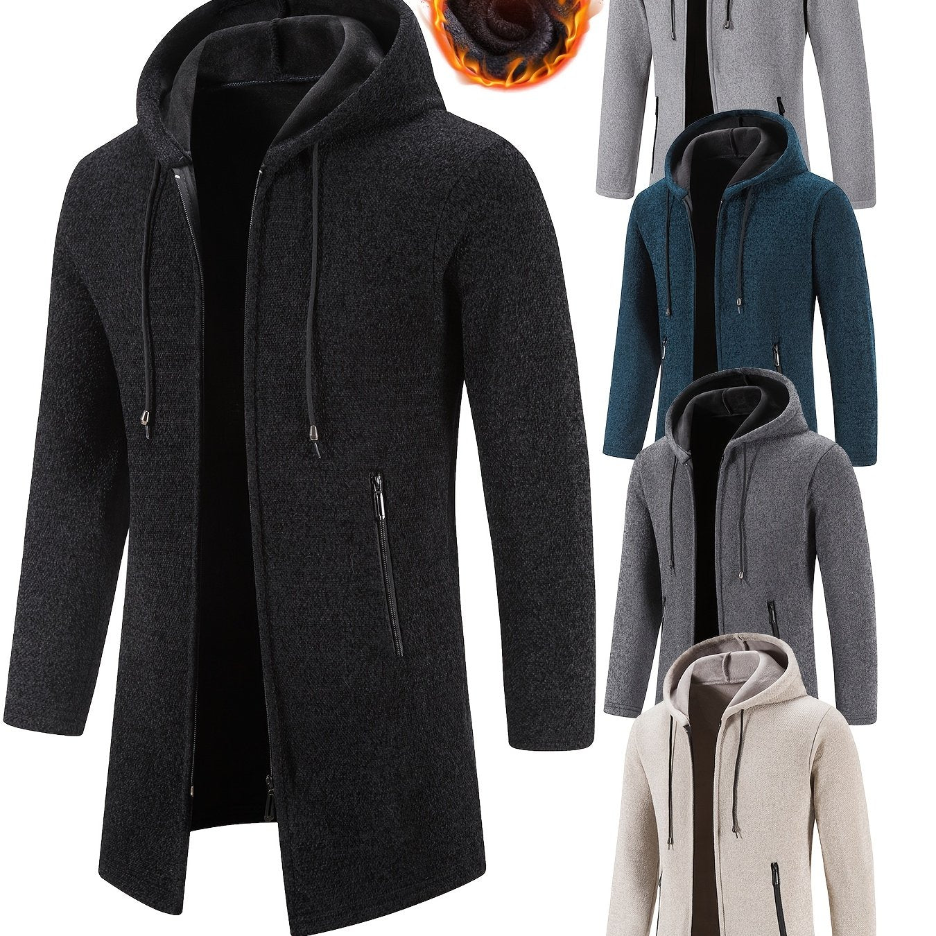 Men's Fleece Lined Zip Up Hoodie Jacket With Pockets Slim Fit Coat For Cold Weather Outerwear