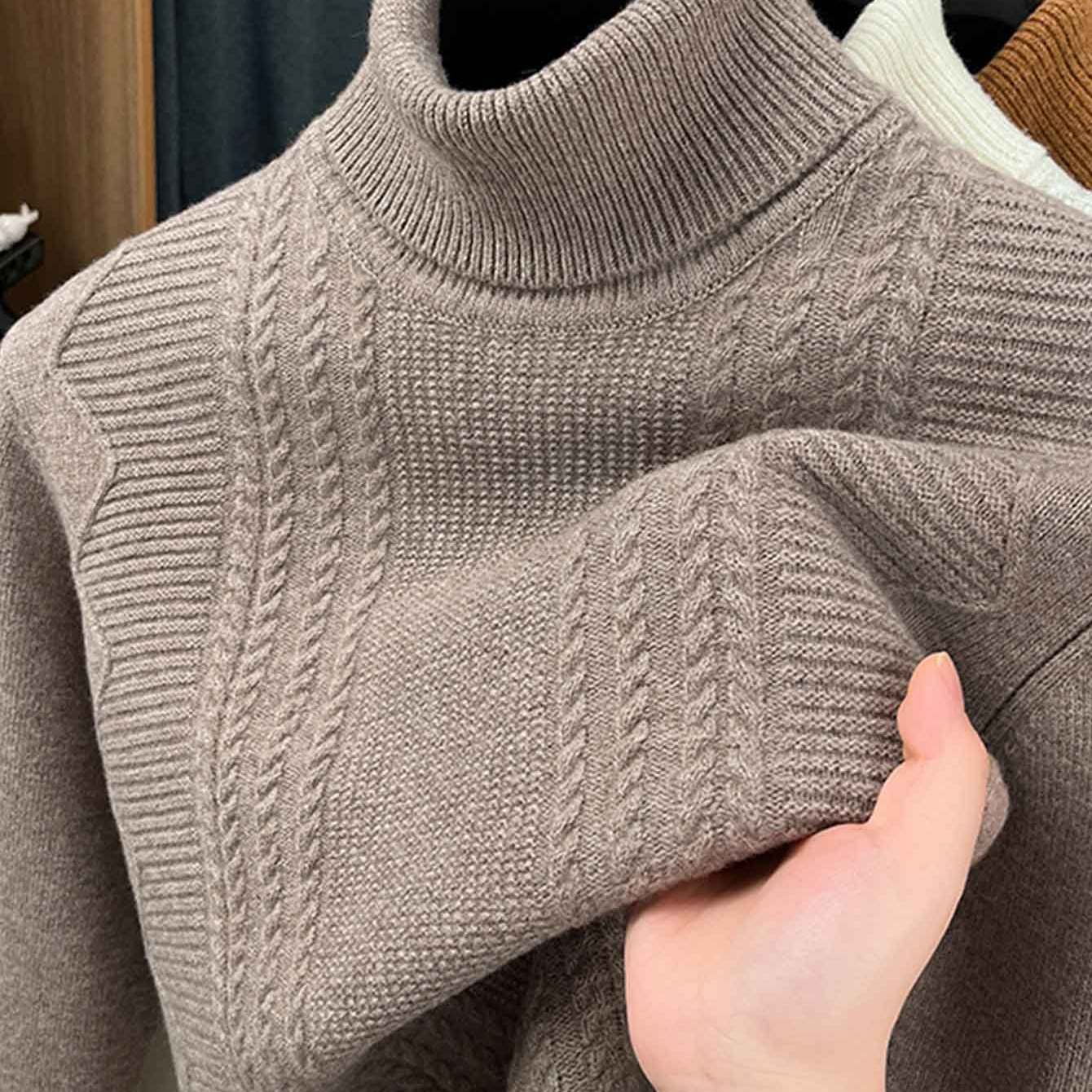 Mens 100 Percent Wool Heavyweight Winter Coat And Sweater With High Neck Turtleneck