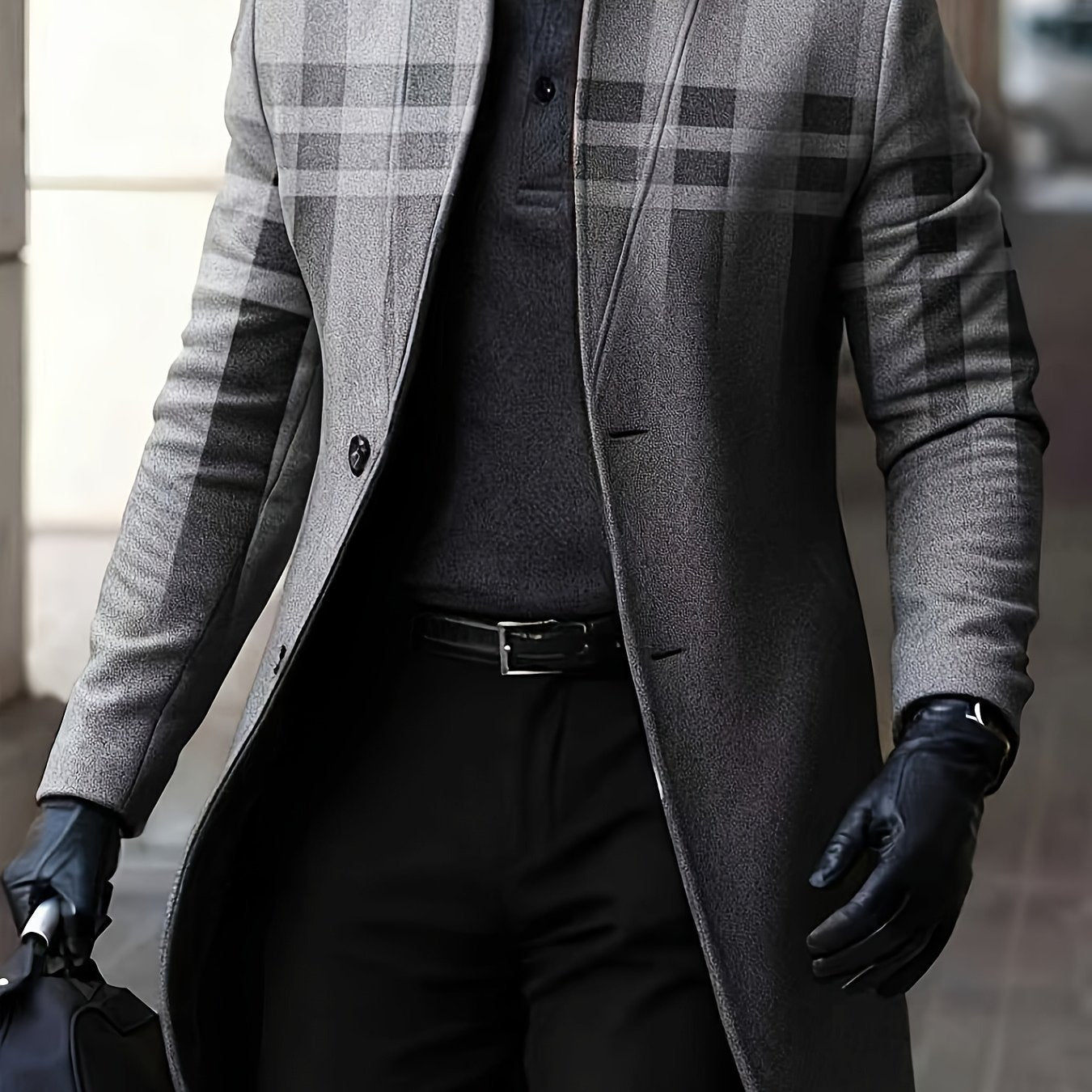 Men's Winter Windbreaker Jacket Stand Collar Coat Button Closure Machine Washable Outerwear Random Print