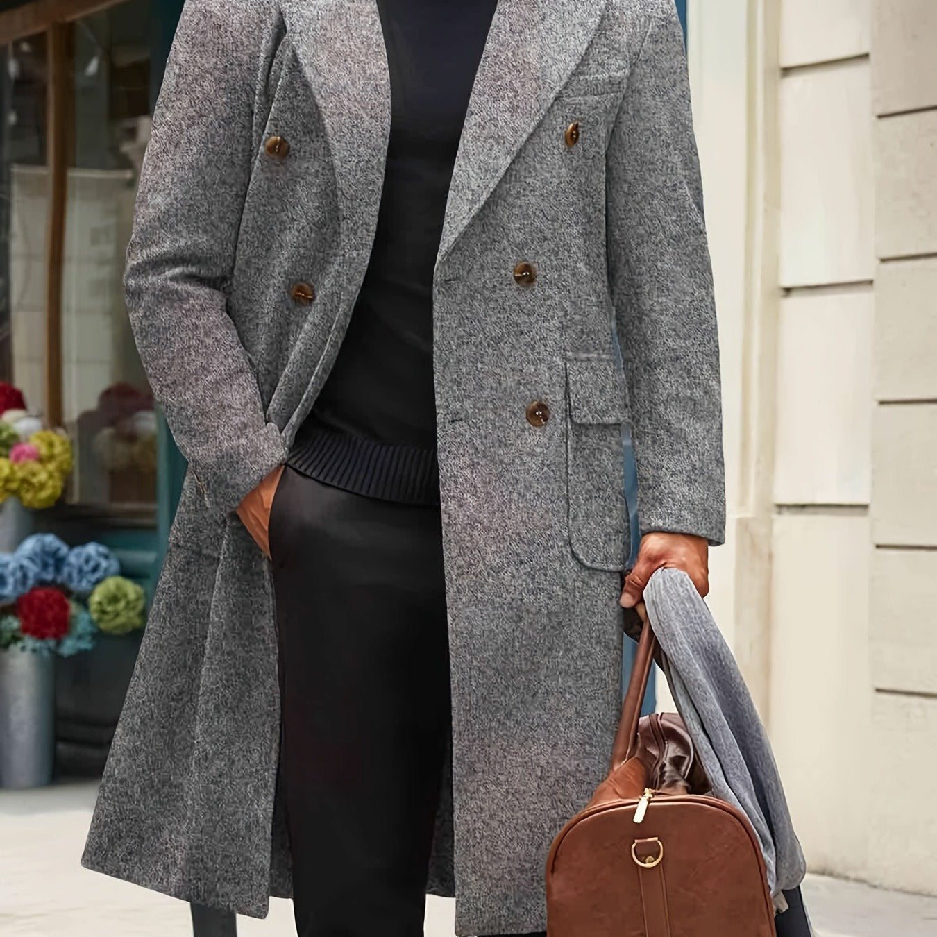 Men's Classic Double Breasted Trench Coat With Notched Lapel And Warm Polyester Lining For Winter