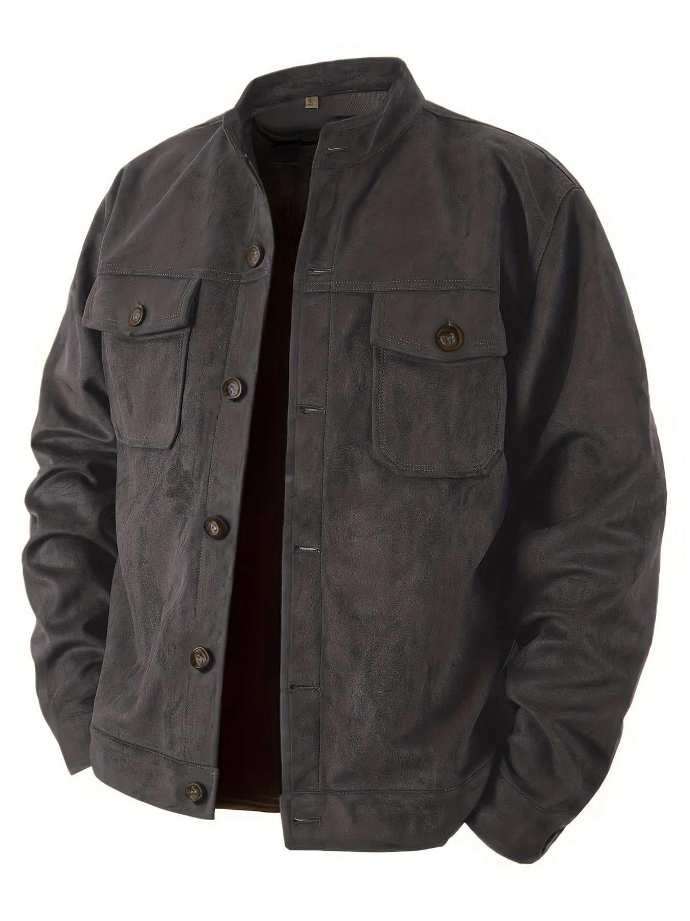 Mens Suede Jacket With Stand Collar And Retro Buttons For Business Casual And Everyday Wear