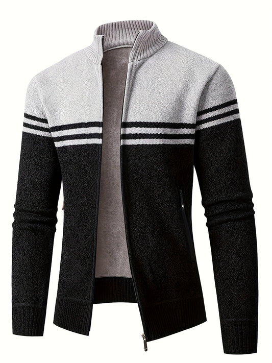Mens Slim Fit Zip Up Cardigan Jacket Thick Warm Knit Coat With Full Zip Front For Office And Formal Wear