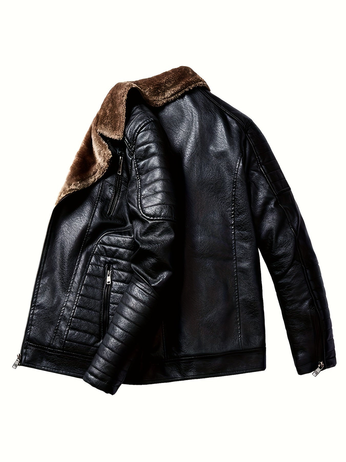 Men PU Leather Jacket With Lapel Collar Fashion Trend