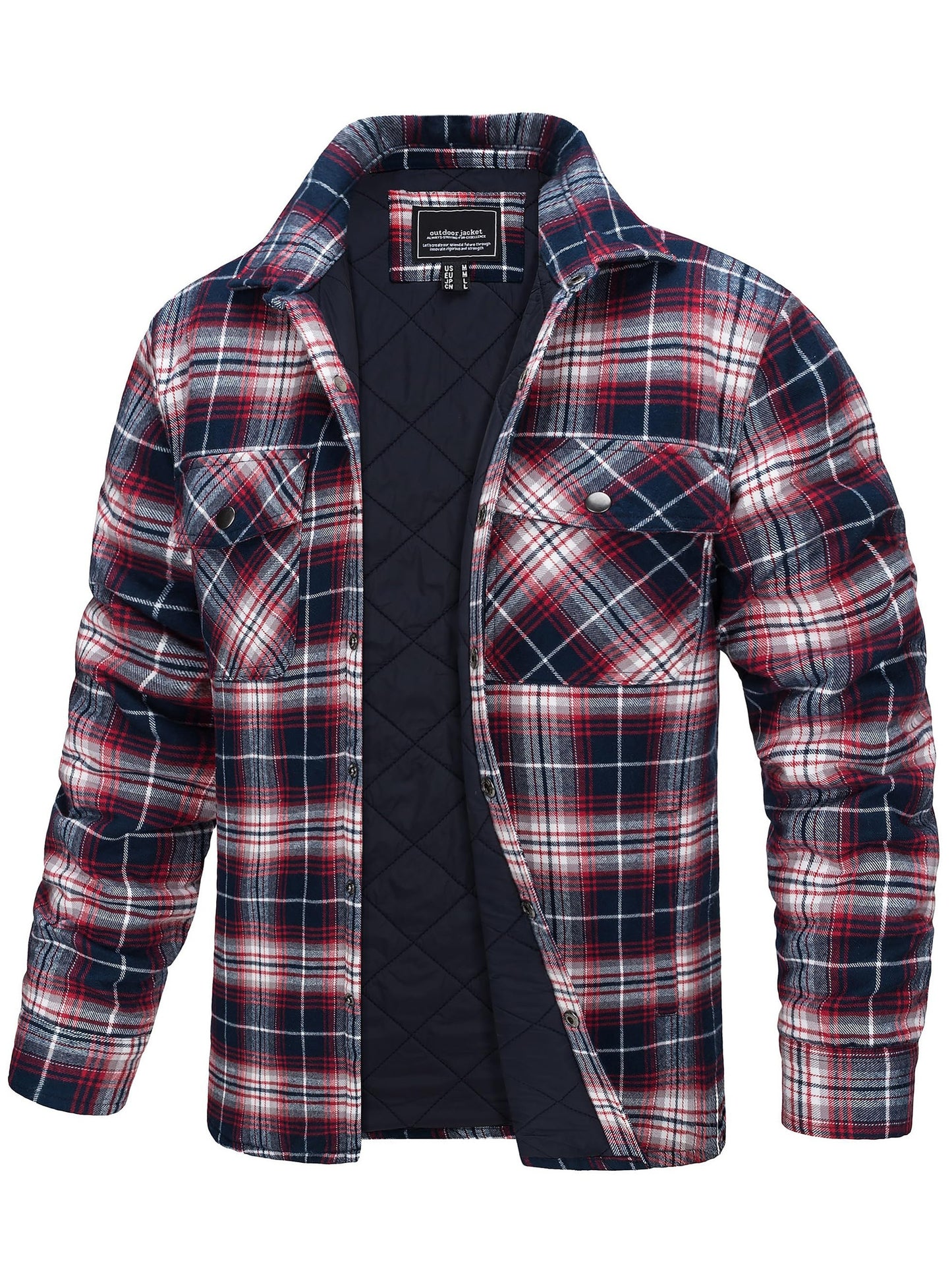 Mens Winter Shirt Jacket Flannel Thermal Windproof Insulated Zippered StoragePockets