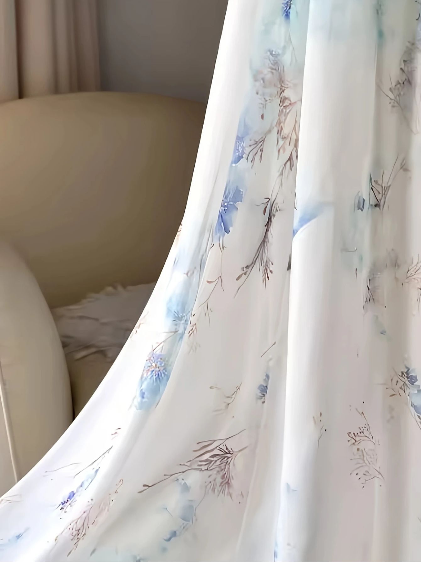 Elegant Women's Bohemian Floral Print V-Neck Long Sleeve Dress - Lightweight Flowy A-Line Maxi with Puff Sleeves, Machine Washable, for Spring Summer Fall Casual & Formal Events, Parties, Dates, Date Night Outfit, Party Attir