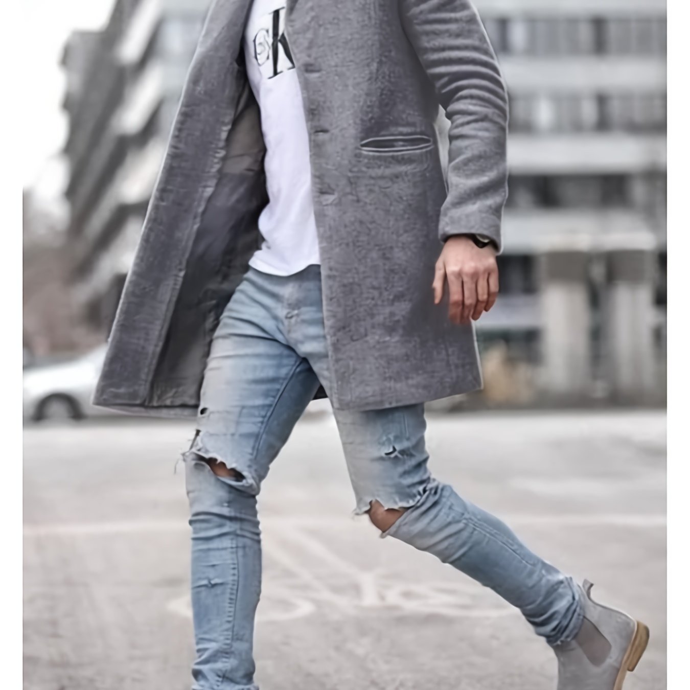 Mens Winter Jacket Stand Collar Mid Length Windbreaker Coat Outerwear With Button Front Closure