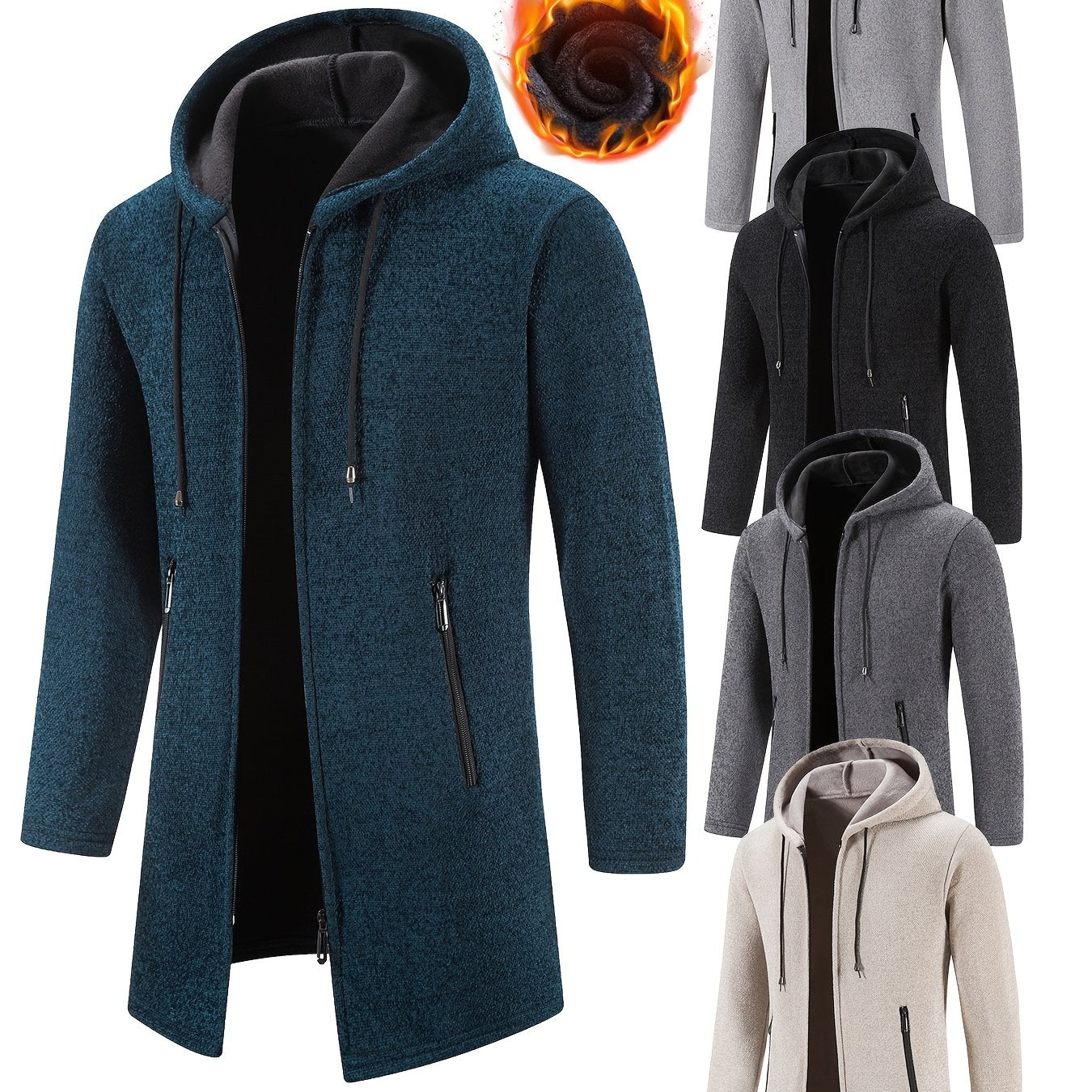 Men's Fleece Lined Zip Up Hoodie Jacket With Pockets Slim Fit Coat For Cold Weather Outerwear