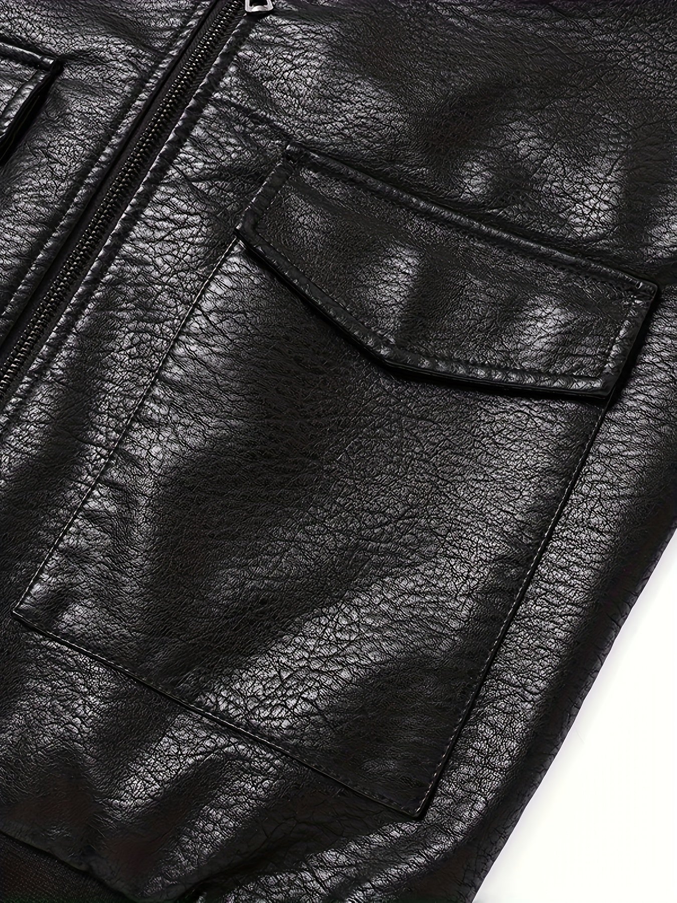 Men's Winter Flight Jacket Faux Leather Tactical Biker Style With Plush Lining And Windproof Full Zip