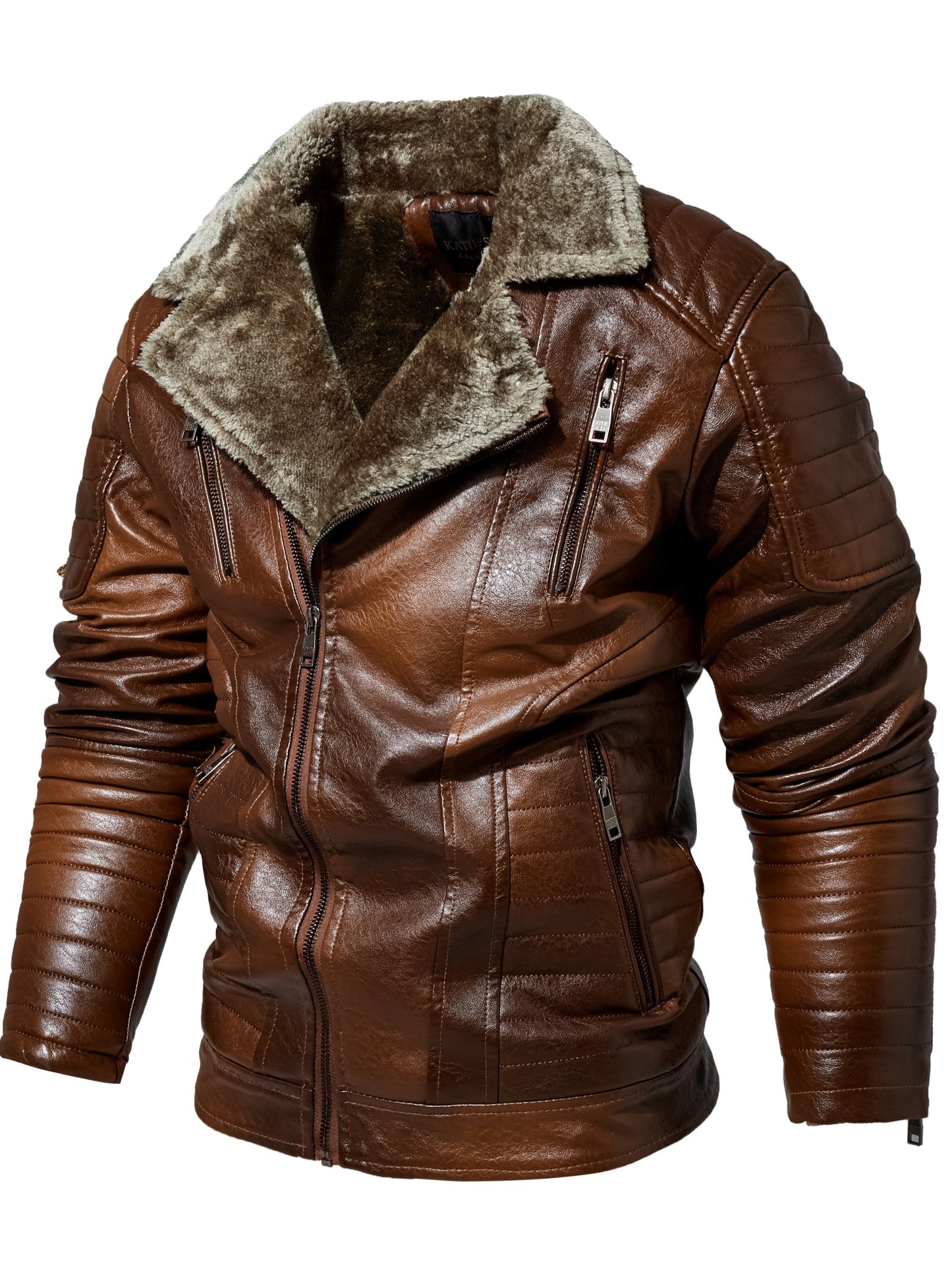 Men PU Leather Jacket With Lapel Collar Fashion Trend