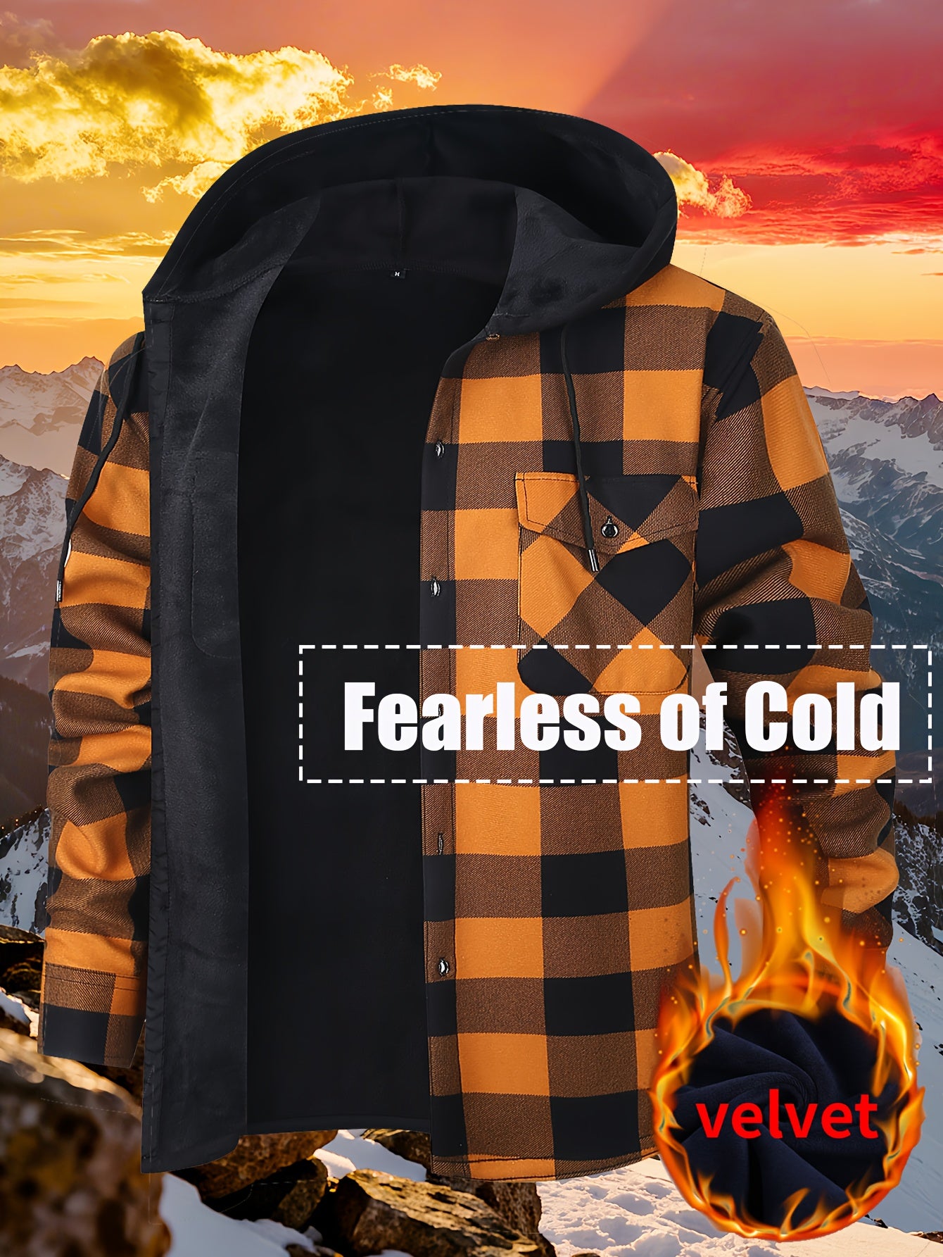 Men's Heavy Duty Windproof Hooded Jacket Thermal Insulated Winter Coat Plaid Pattern Outerwear For Cold Weather