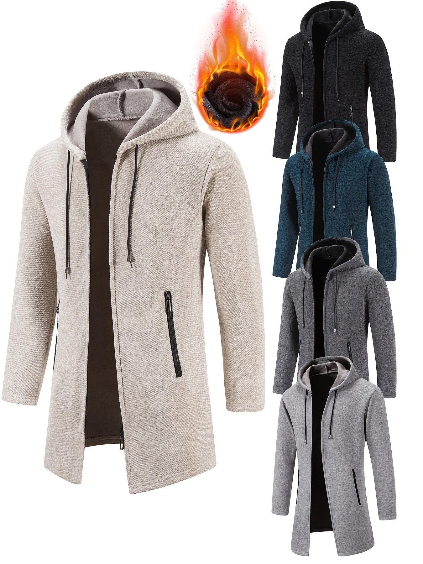 Men's Fleece Lined Zip Up Hoodie Jacket With Pockets Slim Fit Coat For Cold Weather Outerwear