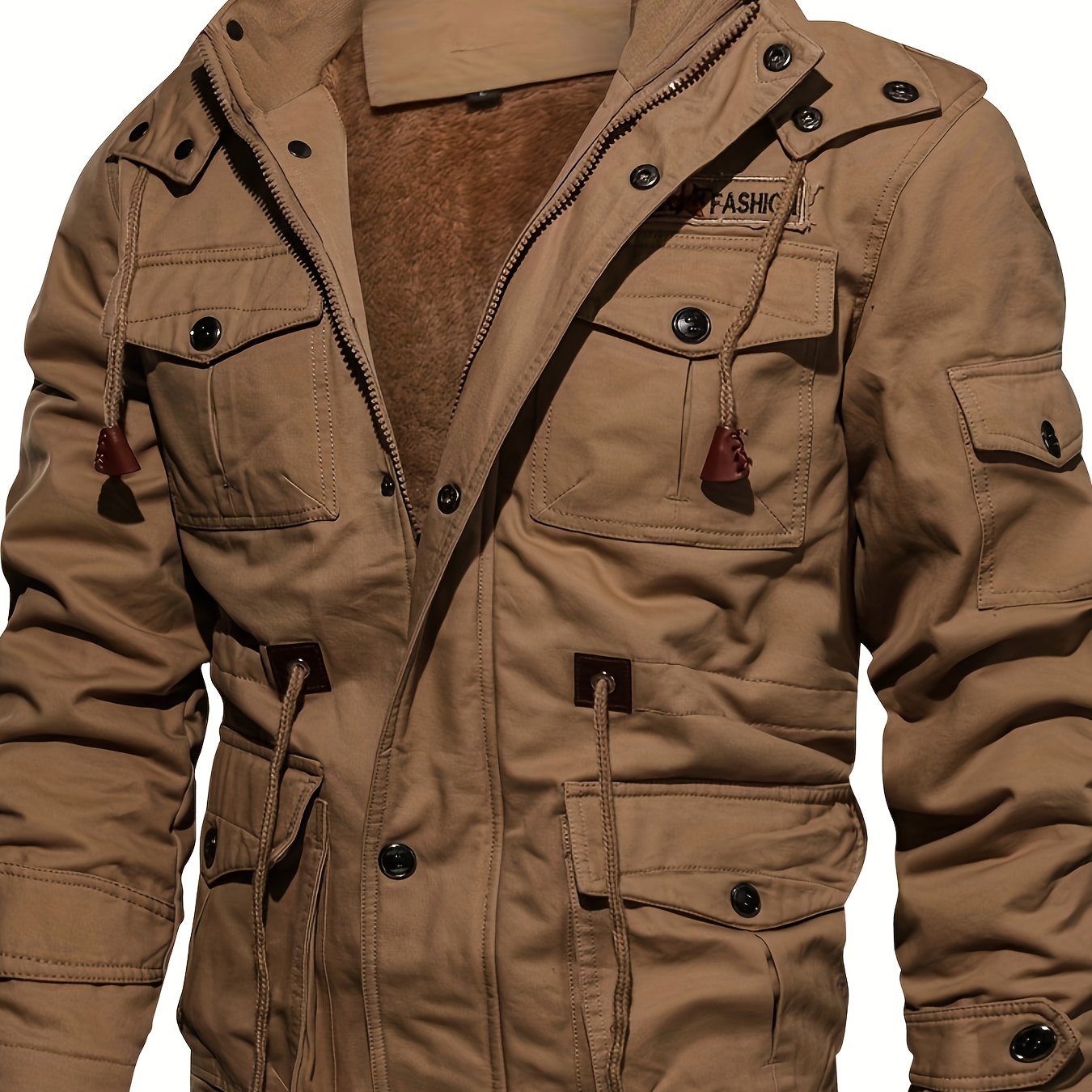 Mens Heavy Duty Hooded Winter Coat With Fleece Lining And Zippered Pockets Machine Washable Outerwear