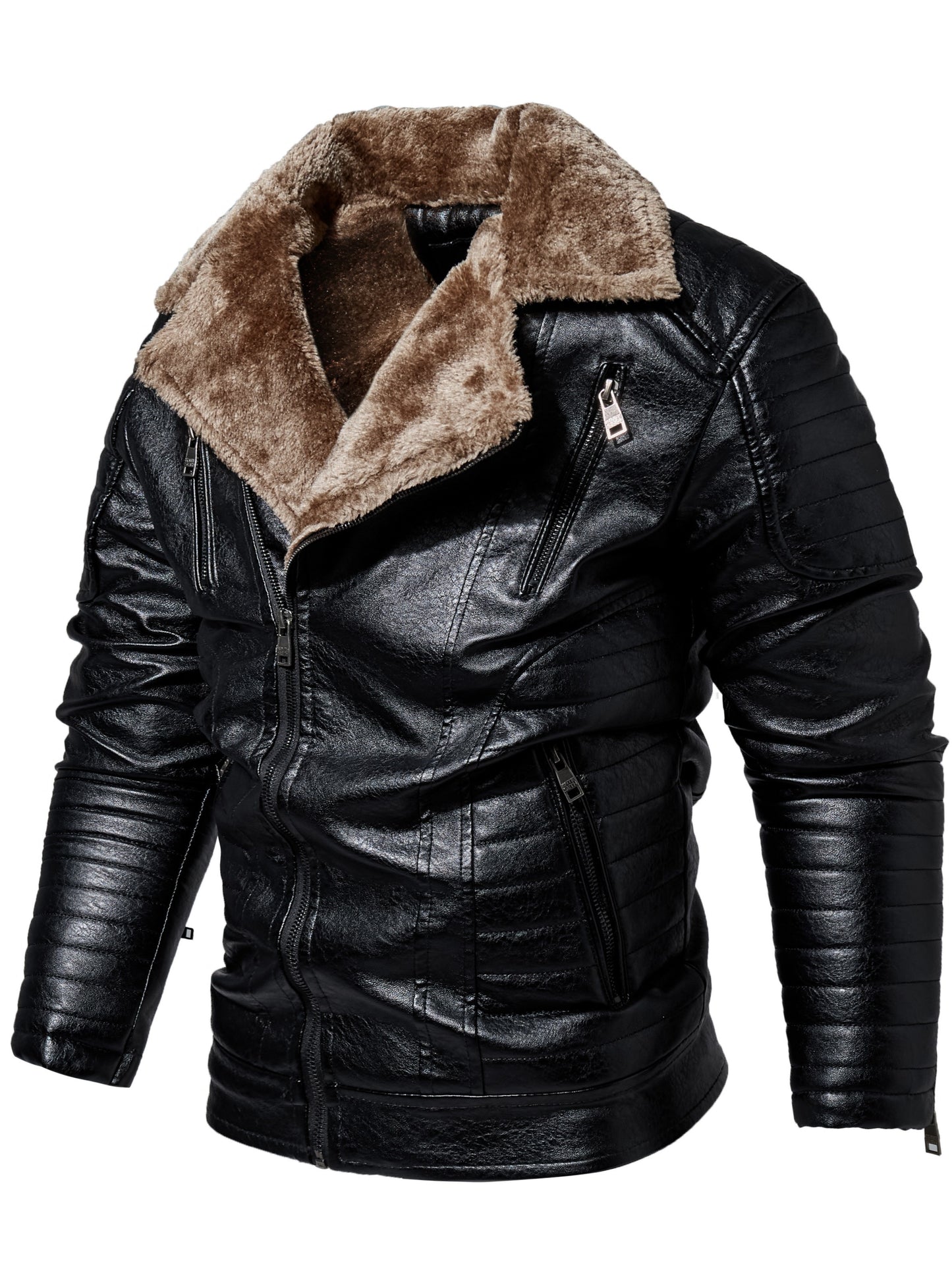 Men PU Leather Jacket With Lapel Collar Fashion Trend