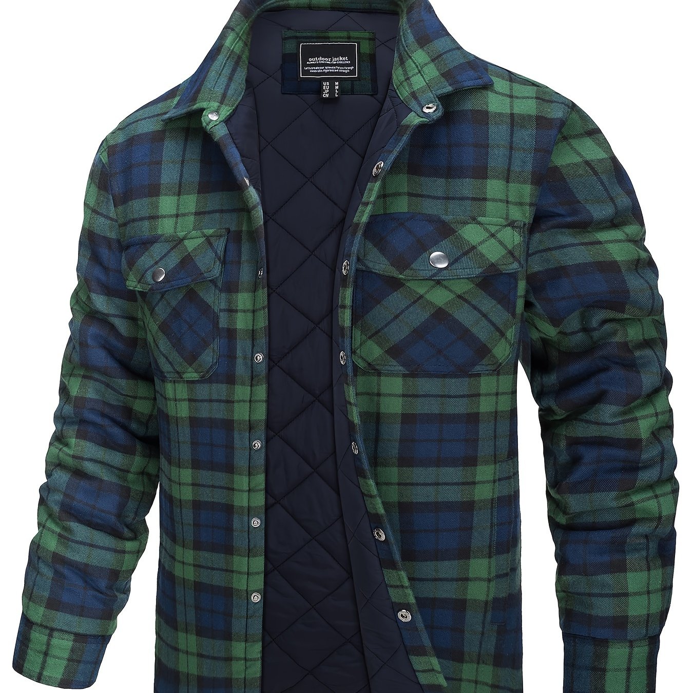 Mens Winter Shirt Jacket Flannel Thermal Windproof Insulated Zippered StoragePockets