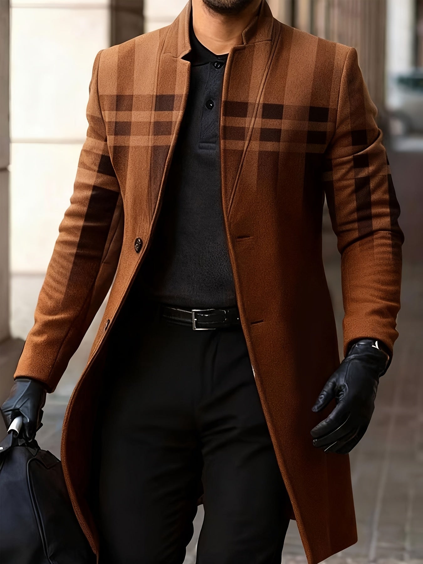 Men's Winter Windbreaker Jacket Stand Collar Coat Button Closure Machine Washable Outerwear Random Print