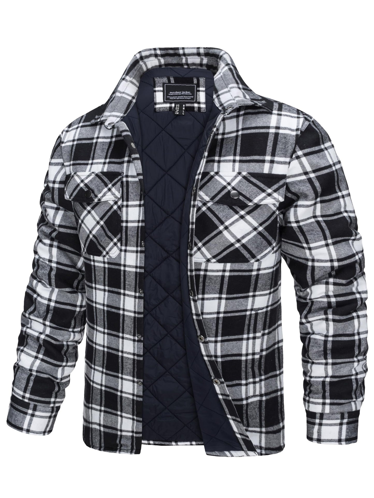 Mens Winter Shirt Jacket Flannel Thermal Windproof Insulated Zippered StoragePockets