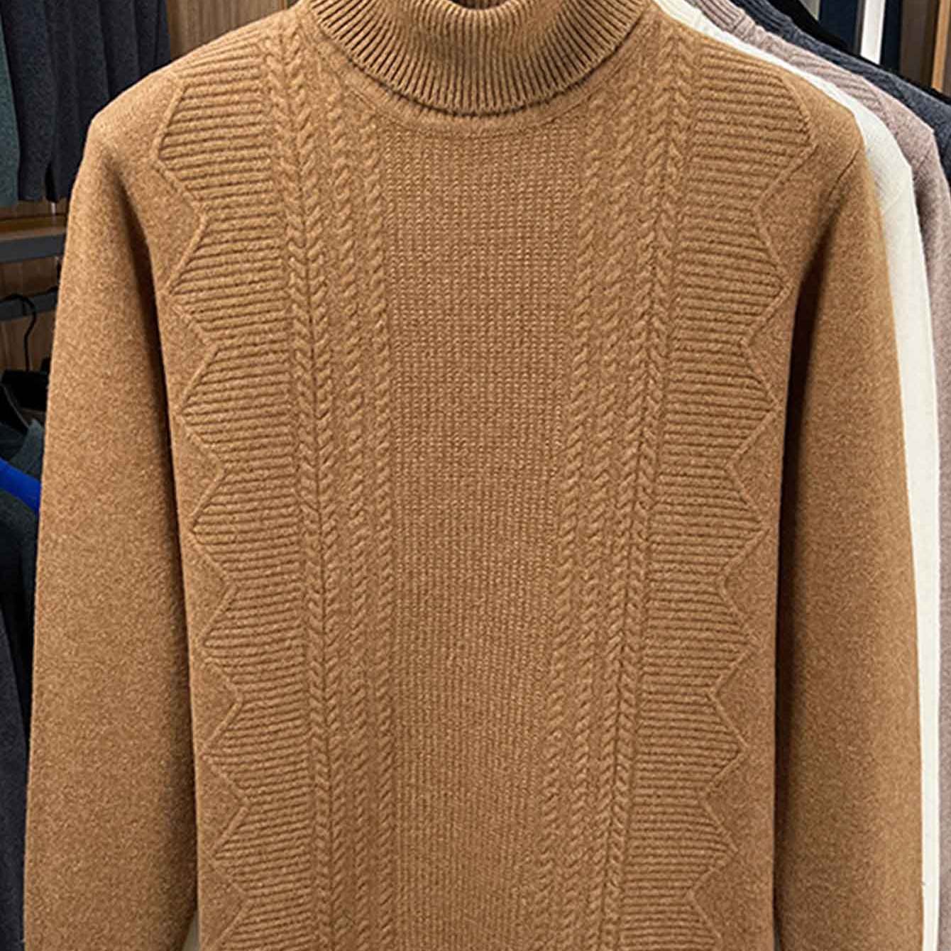 Mens 100 Percent Wool Heavyweight Winter Coat And Sweater With High Neck Turtleneck