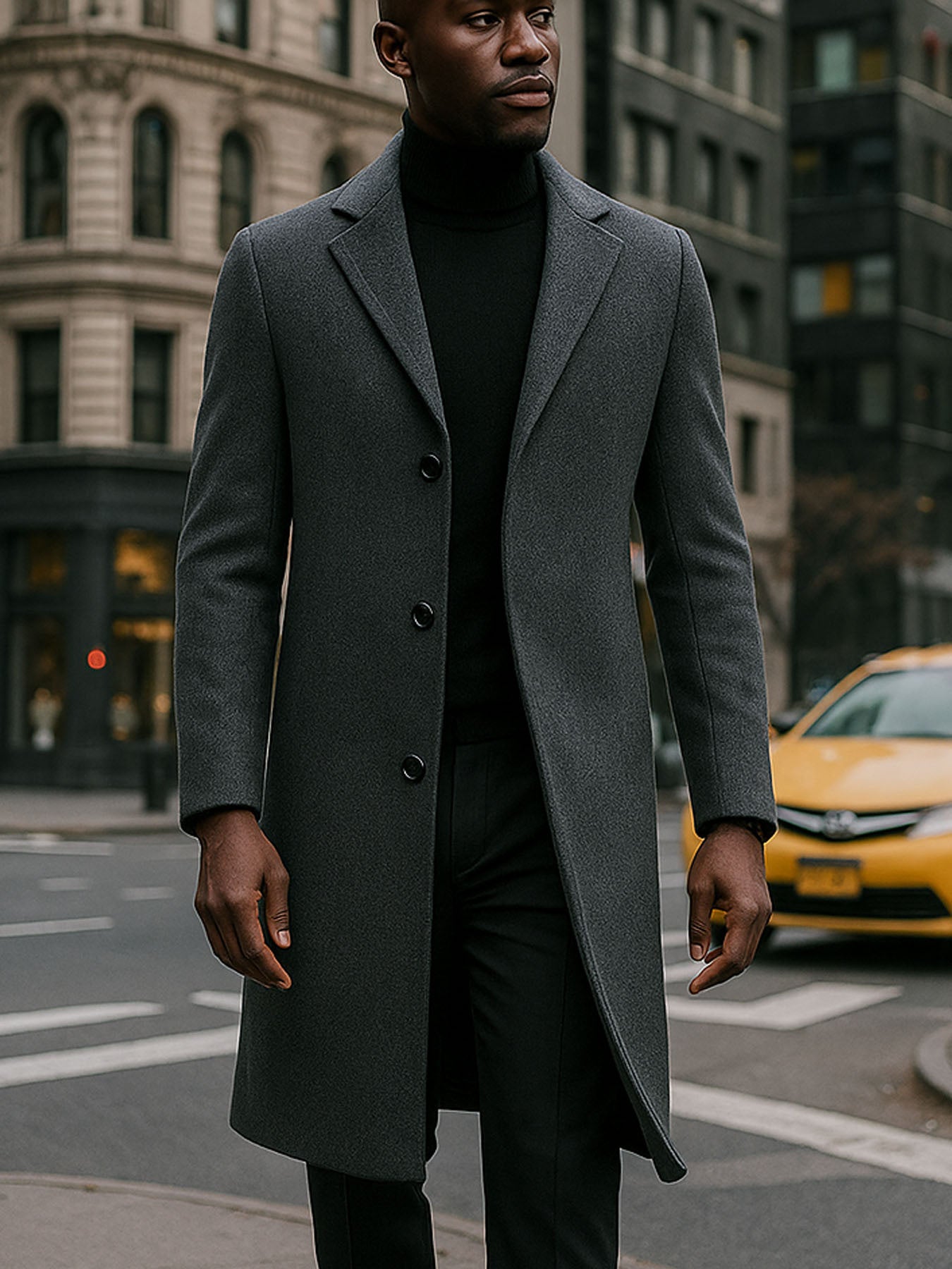 Men's Heavy Windproof Wintertime Overcoat Buttoned Closure Lapel Collar Insulated