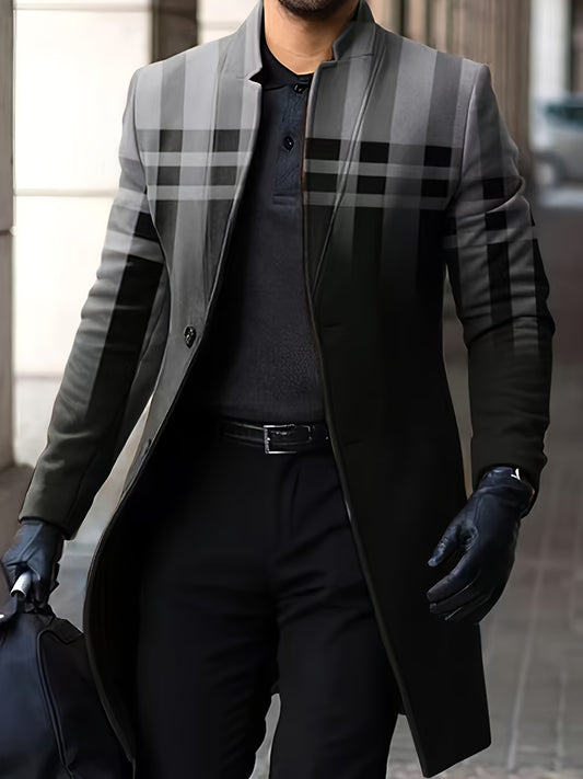 Men's Winter Windbreaker Jacket Stand Collar Coat Button Closure Machine Washable Outerwear Random Print