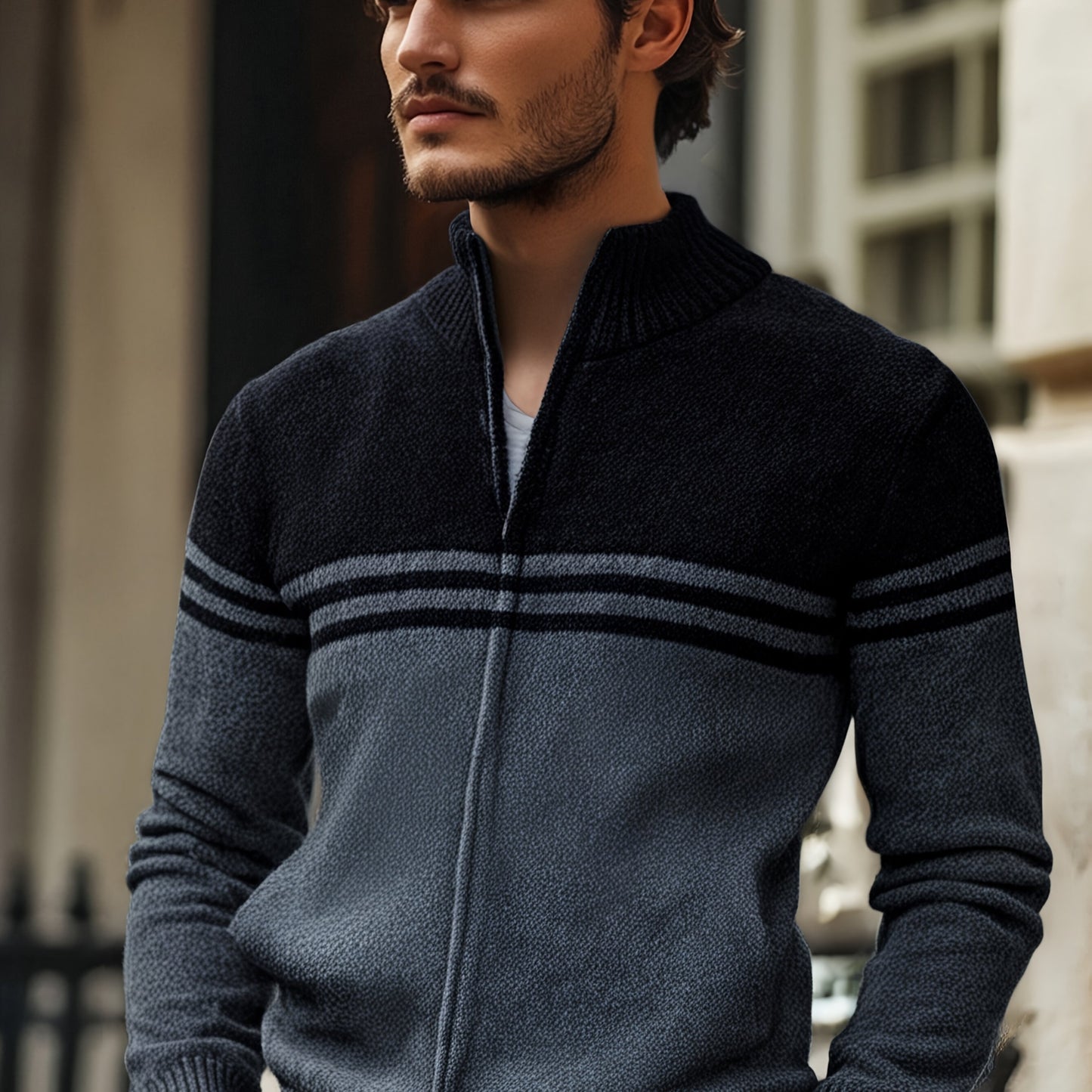 Mens Slim Fit Zip Up Cardigan Jacket Thick Warm Knit Coat With Full Zip Front For Office And Formal Wear