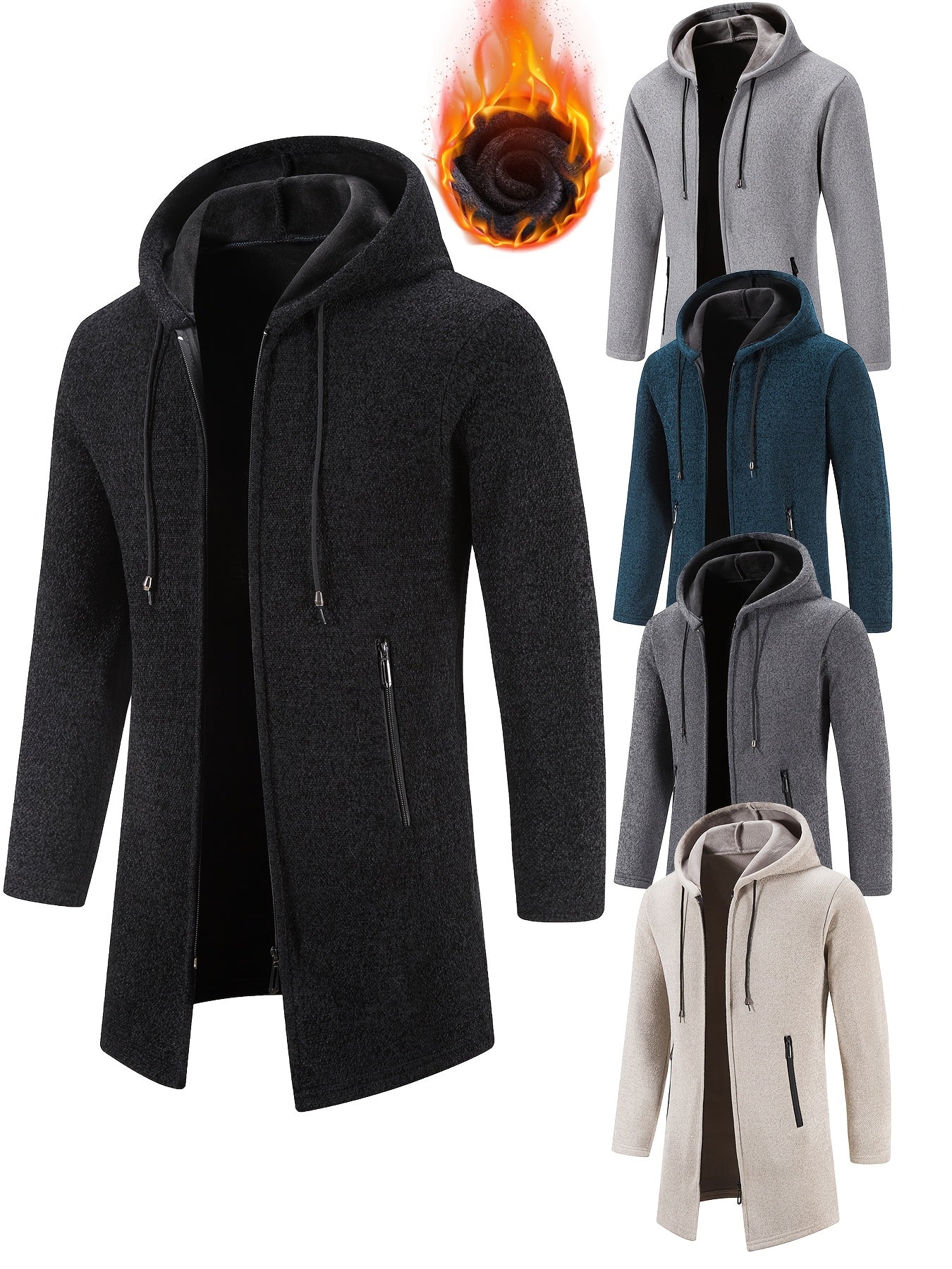 Men's Fleece Lined Zip Up Hoodie Jacket With Pockets Slim Fit Coat For Cold Weather Outerwear