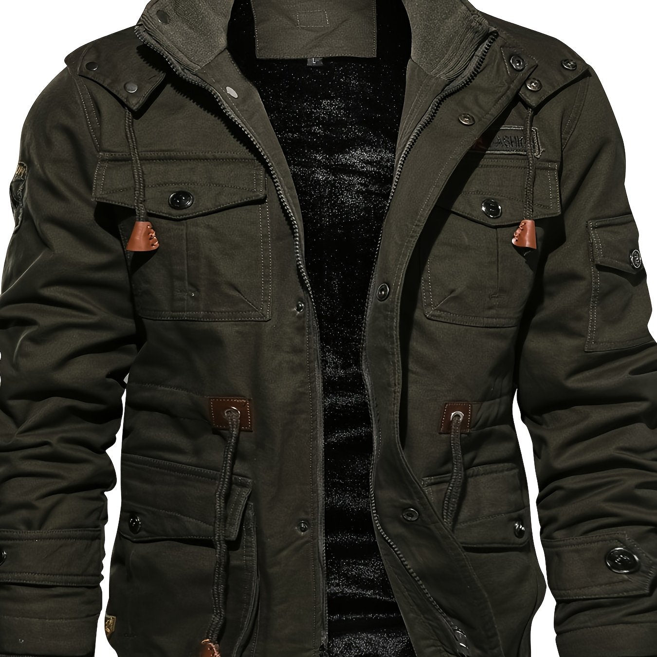 Mens Heavy Duty Hooded Winter Coat With Fleece Lining And Zippered Pockets Machine Washable Outerwear