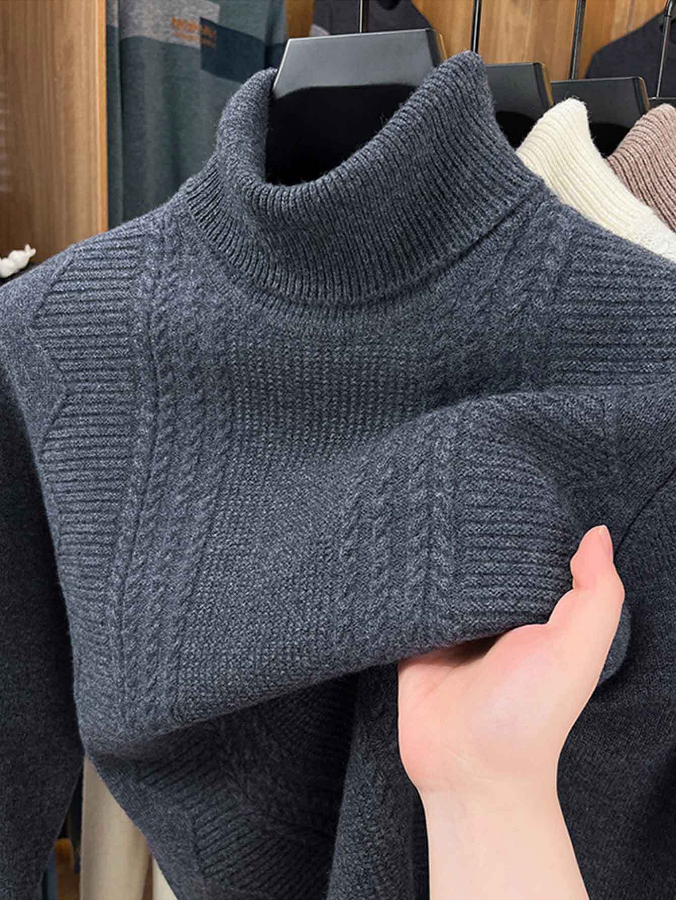 Mens 100 Percent Wool Heavyweight Winter Coat And Sweater With High Neck Turtleneck