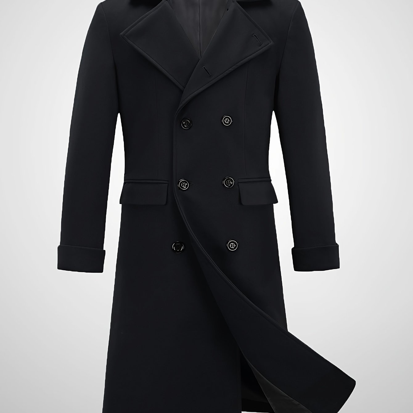 Mens Classic Long Trench Coat Double Breasted Pea Coat Warm Winter Overcoat With Pockets
