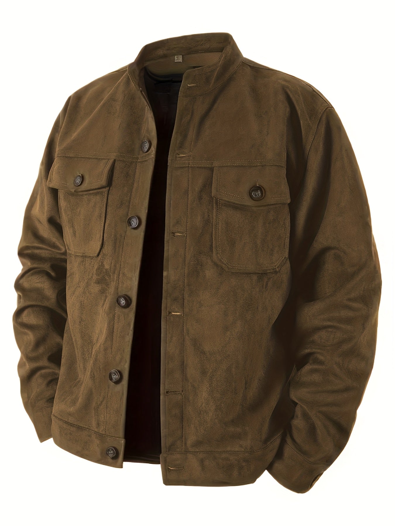 Mens Suede Jacket With Stand Collar And Retro Buttons For Business Casual And Everyday Wear