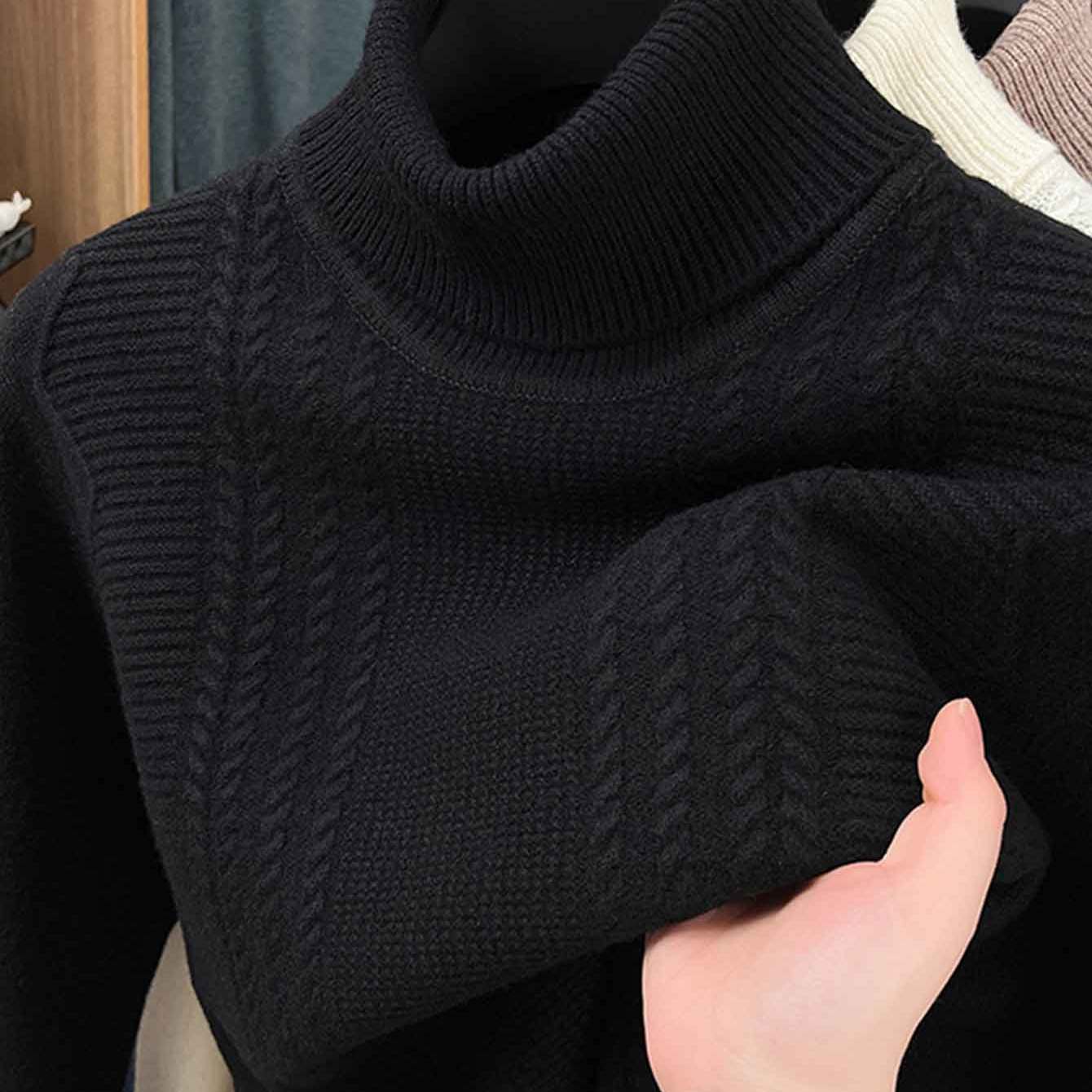 Mens 100 Percent Wool Heavyweight Winter Coat And Sweater With High Neck Turtleneck